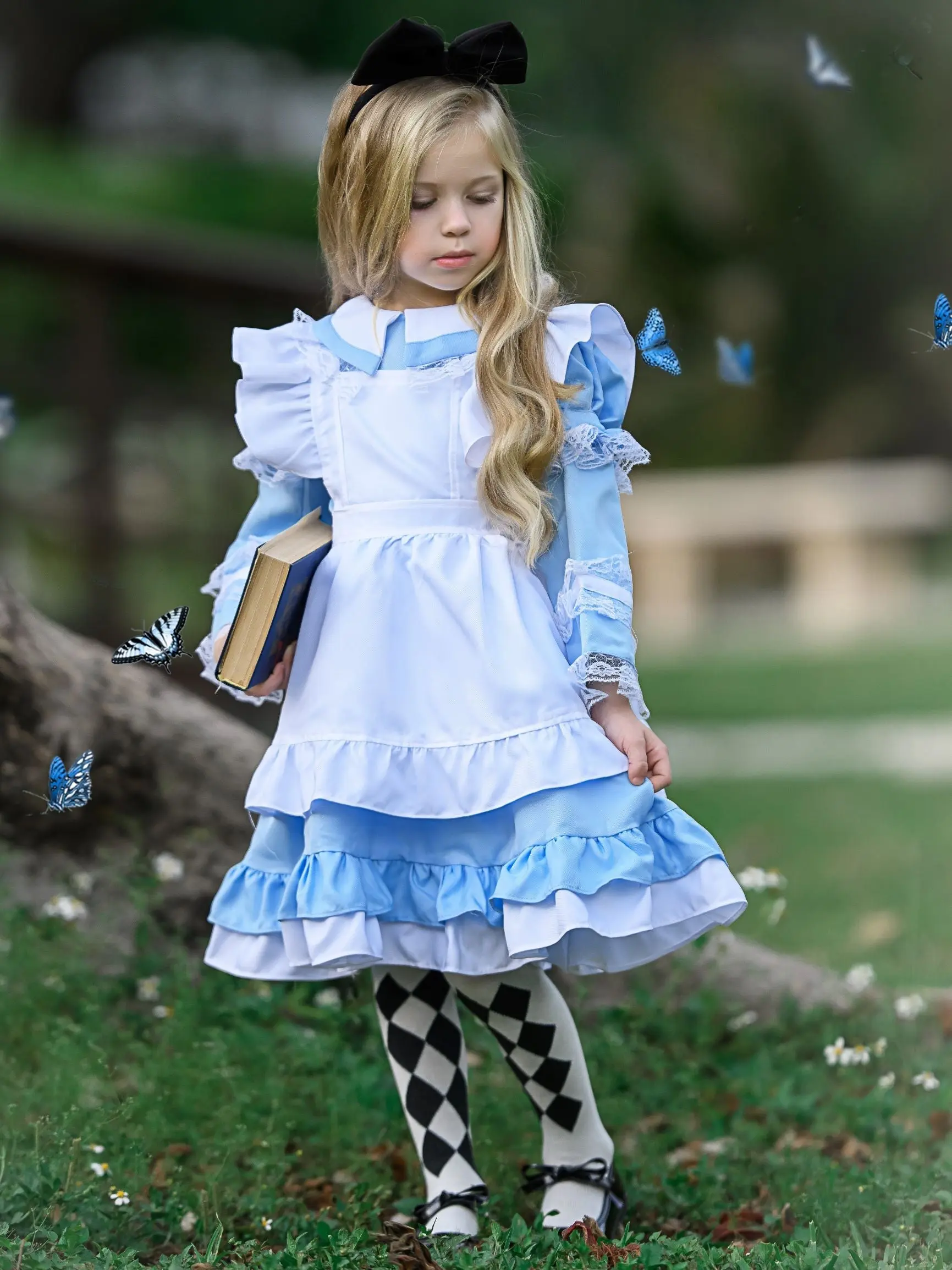 Girls Enchanted Alice Ruffled 3-Piece Costume Dress - Image 4