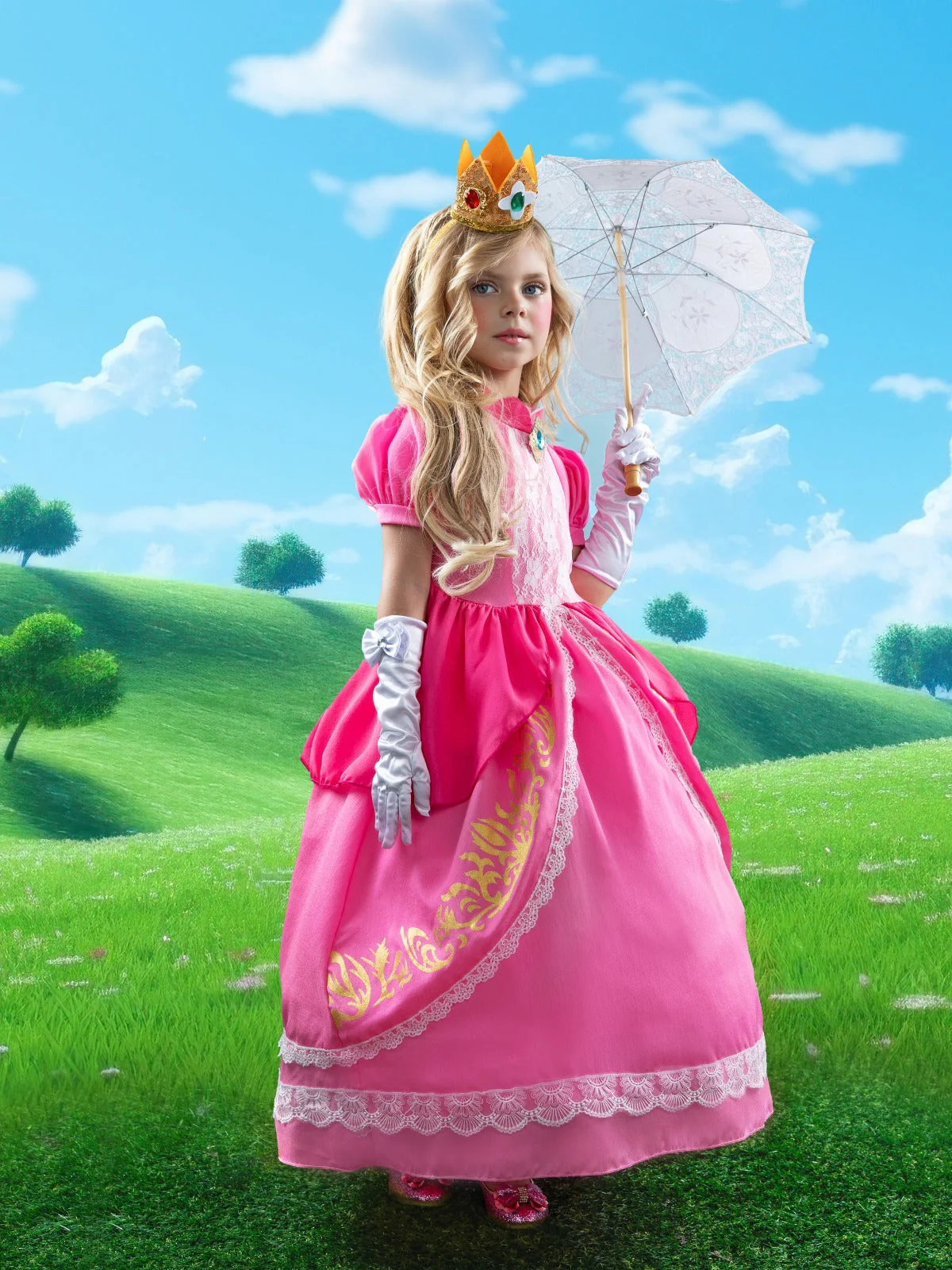 Girls Enchanting Peach Inspired Costume Gown - Image 3