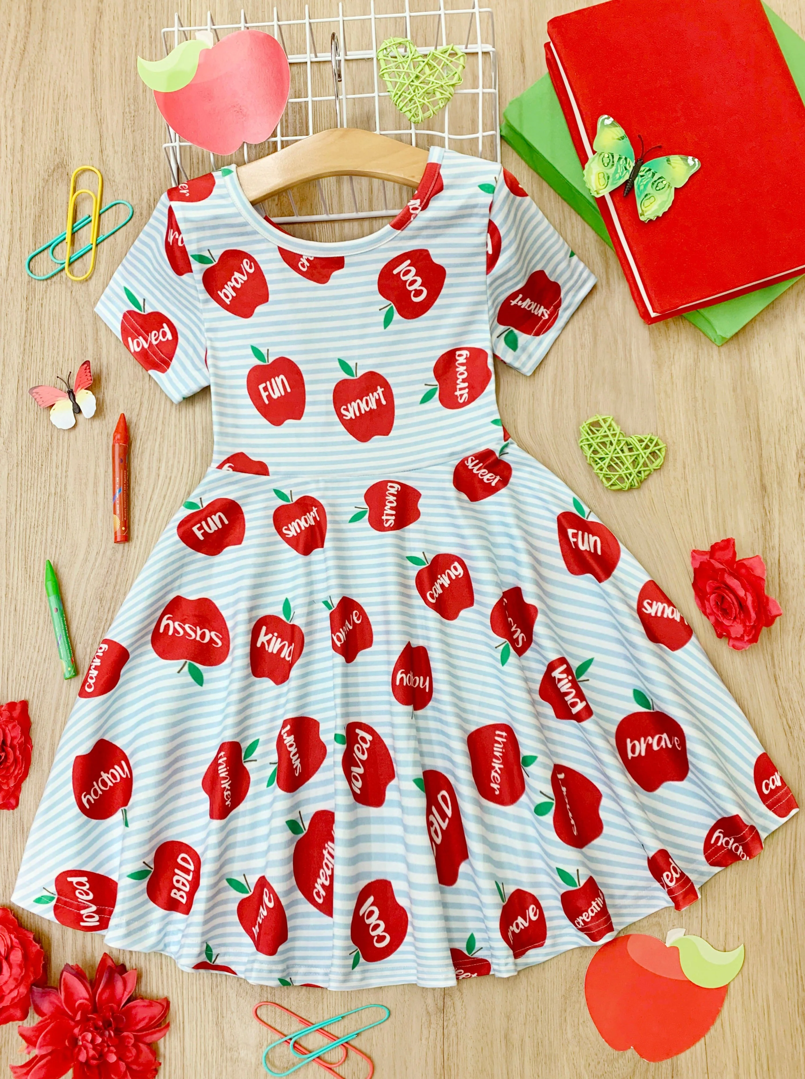Words of Empowerment Apples Striped Dress - Image 2