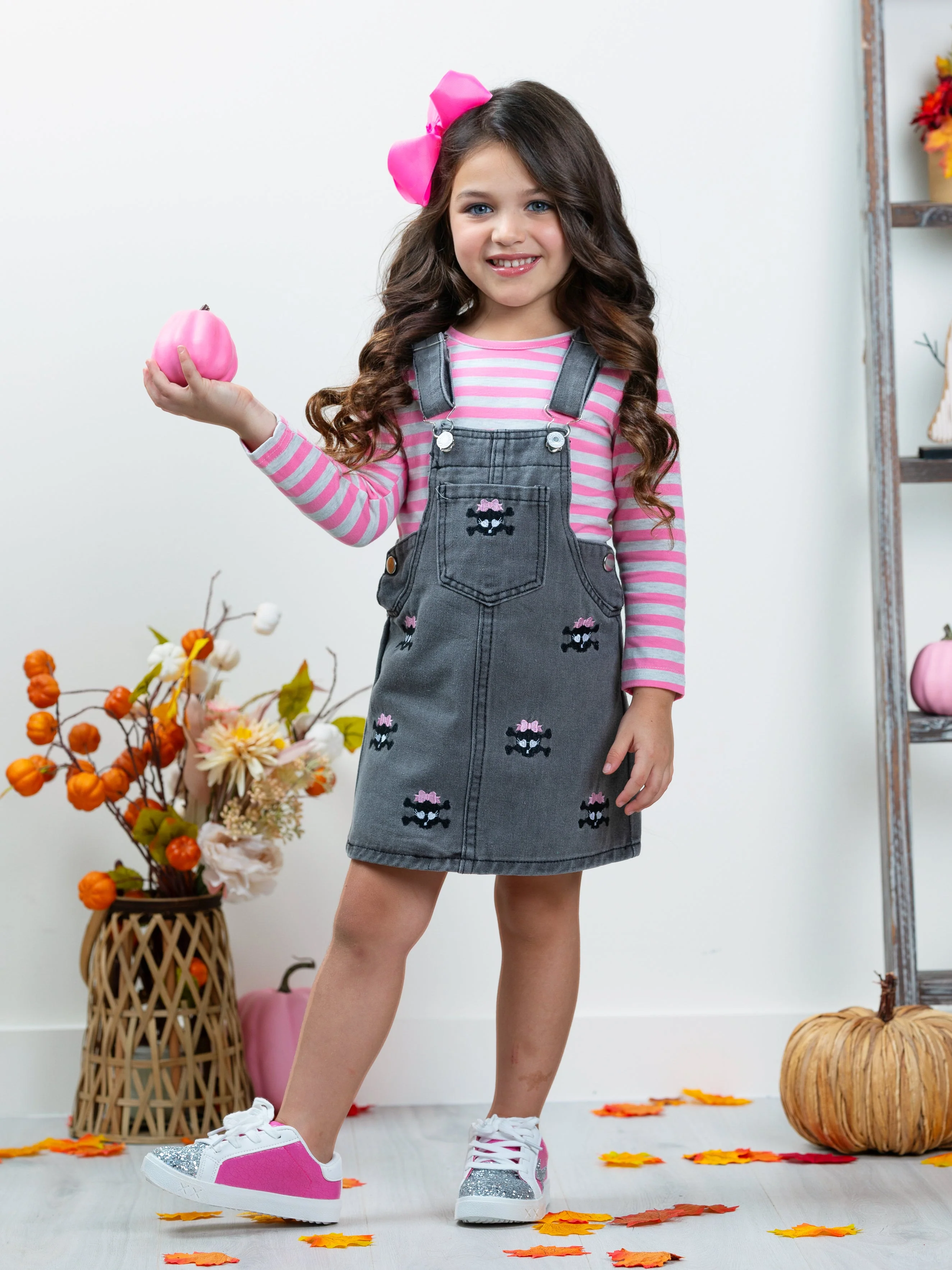 Skull Girls Rock Denim Overall Dress Set - Image 2