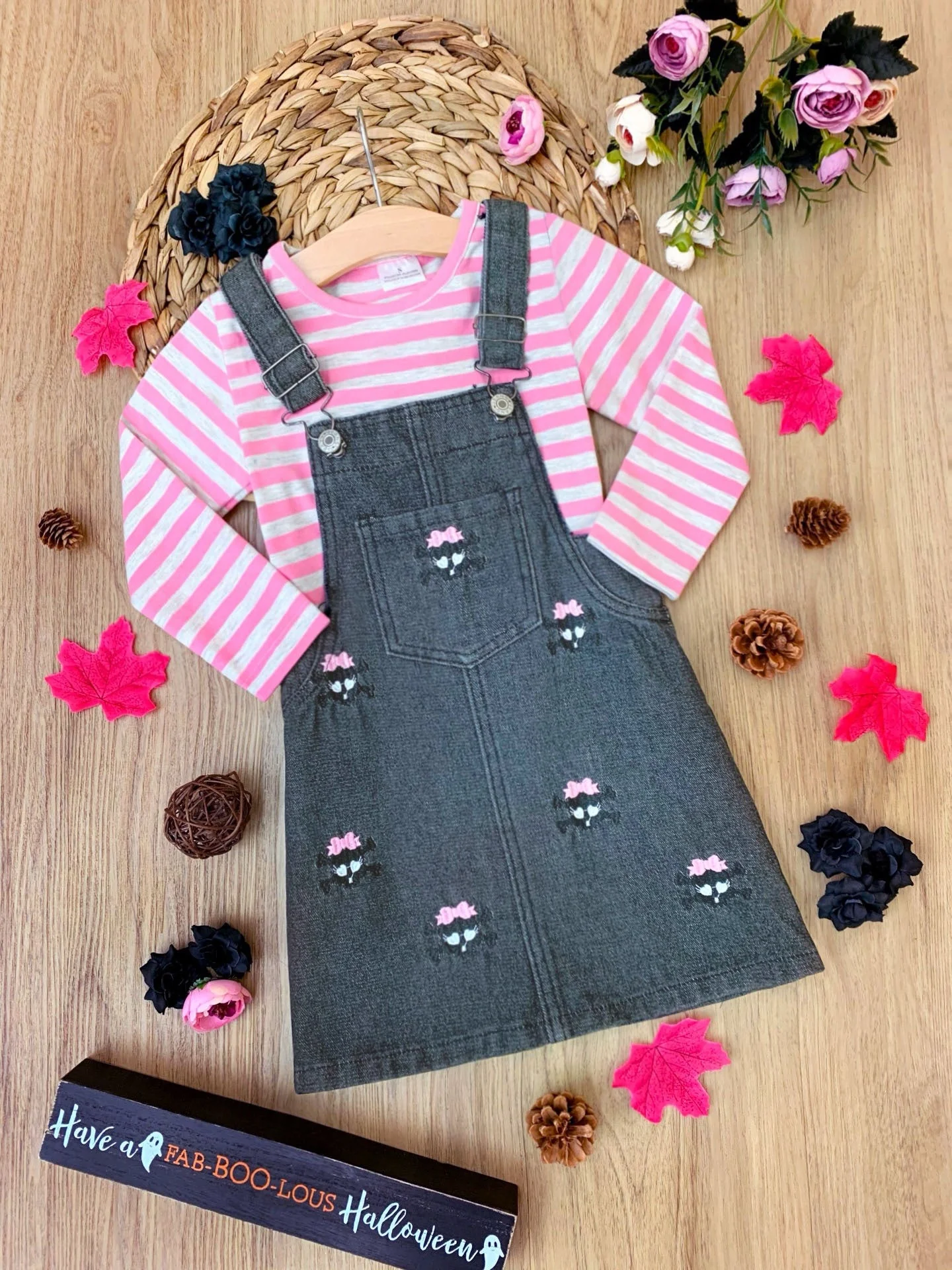 Skull Girls Rock Denim Overall Dress Set - Image 4