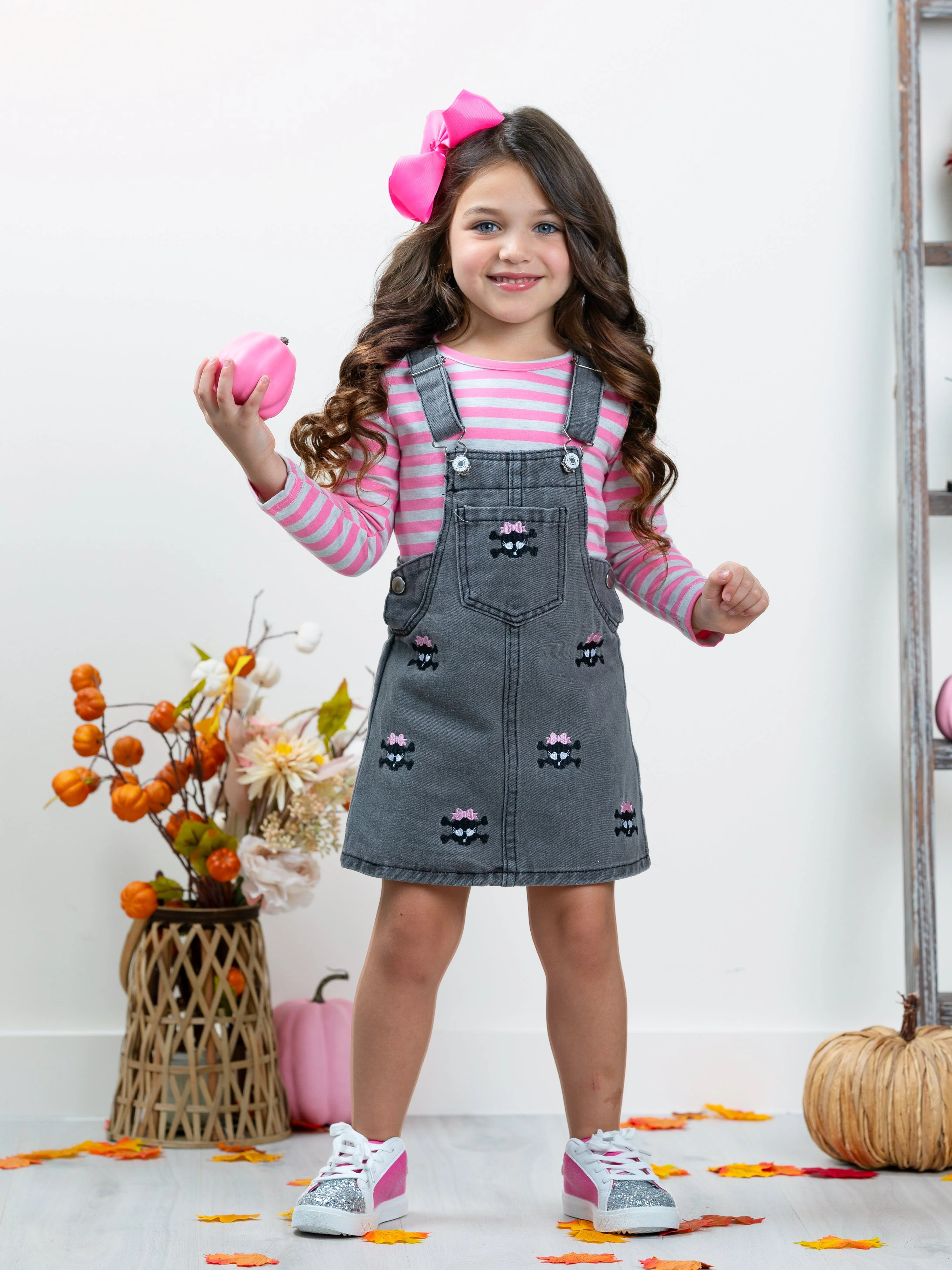 Skull Girls Rock Denim Overall Dress Set - Image 5