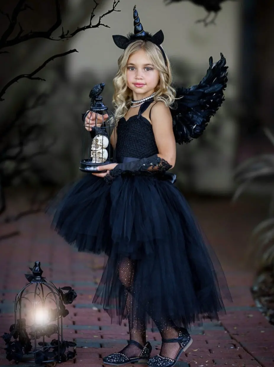 Girls Dark Black Unicorn Tutu Costume Dress - Image 2