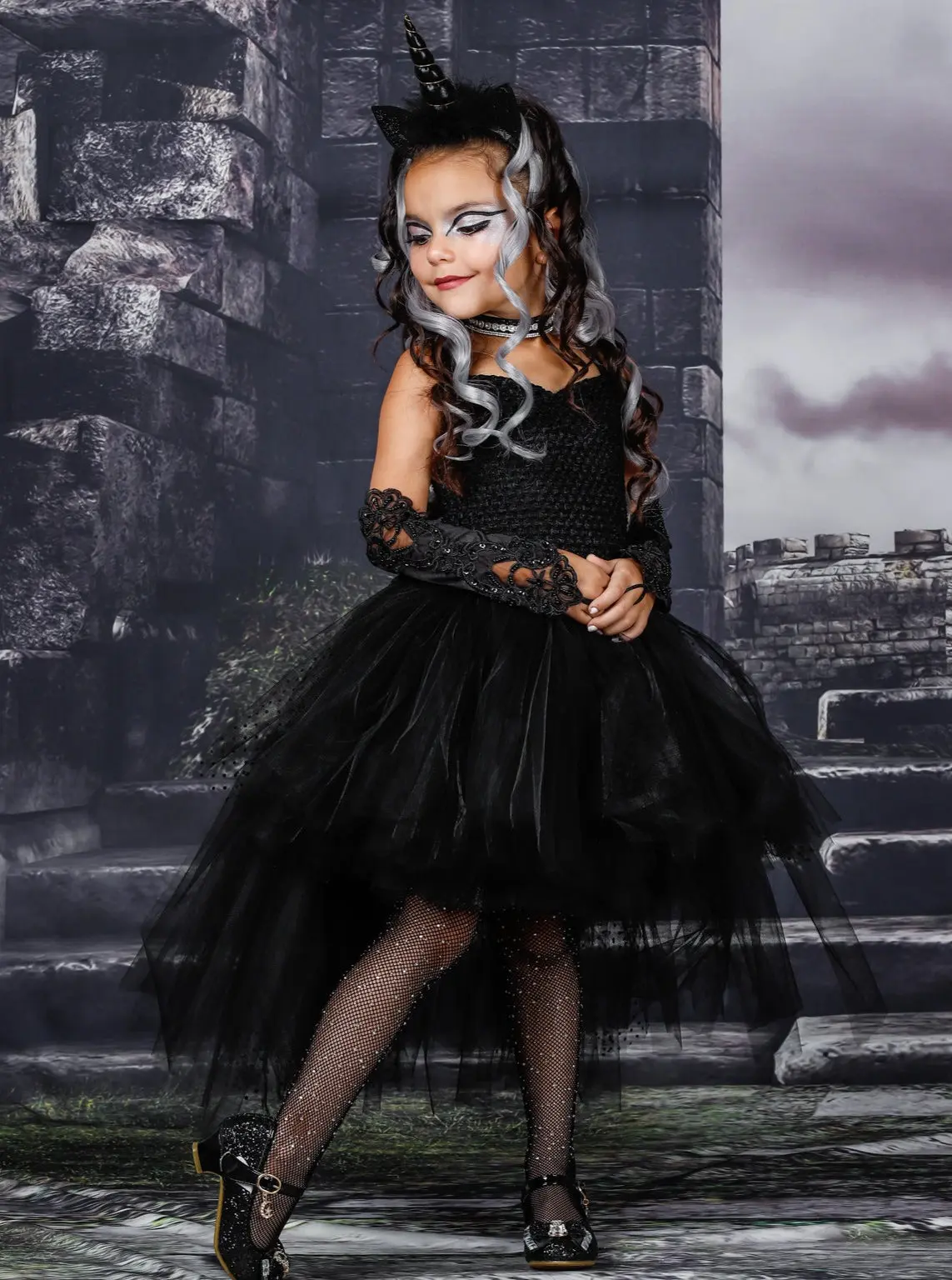 Girls Dark Black Unicorn Tutu Costume Dress - Image 3