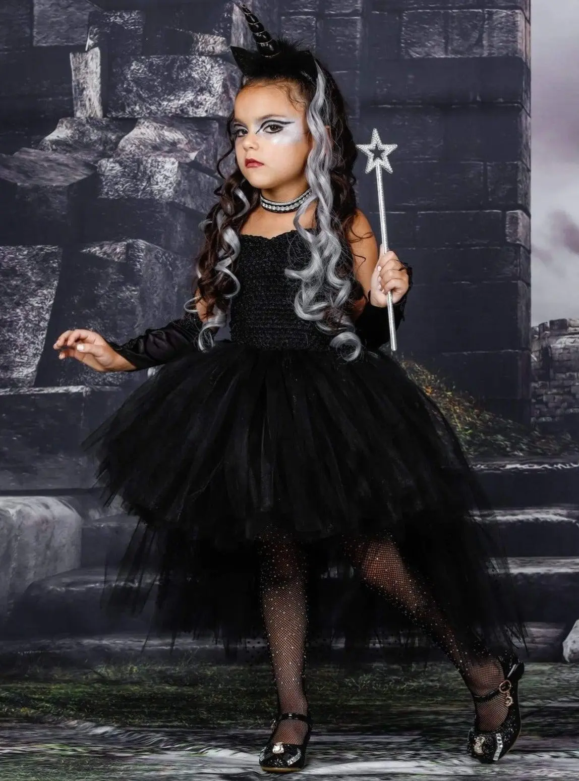 Girls Dark Black Unicorn Tutu Costume Dress - Image 4