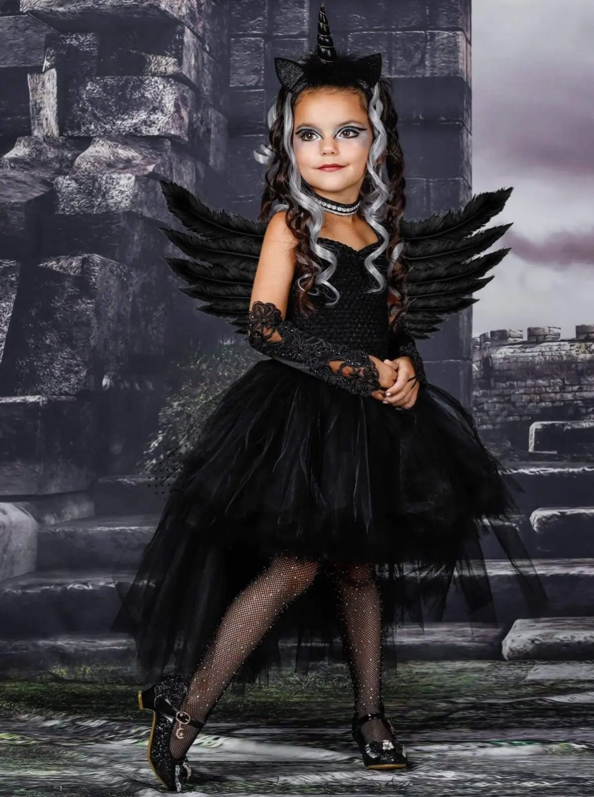 Girls Dark Black Unicorn Tutu Costume Dress - Image 5