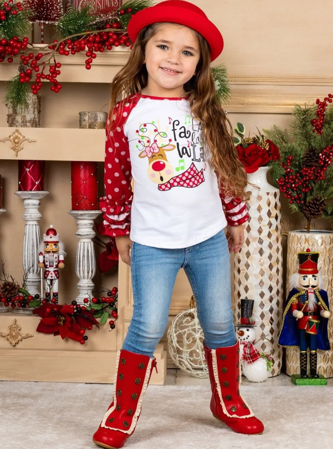 Fa La La La La Polka Dot Ruffle Raglan Top - Image 2