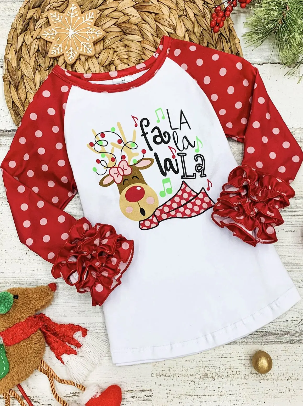 Fa La La La La Polka Dot Ruffle Raglan Top - Image 3