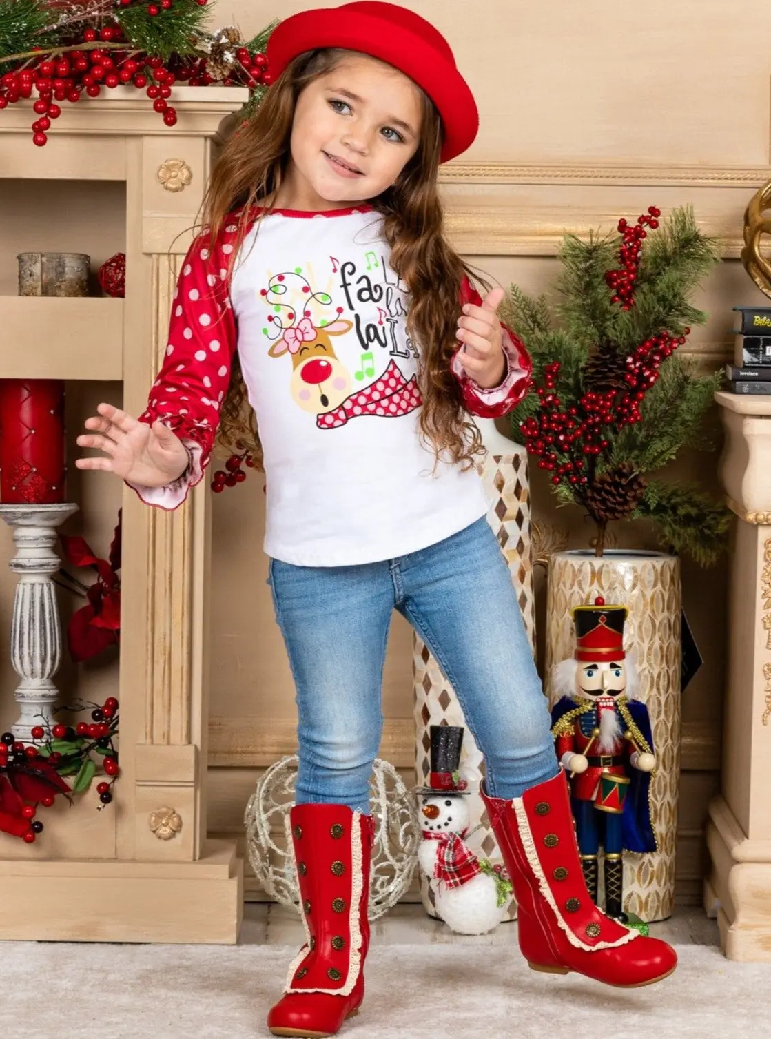 Fa La La La La Polka Dot Ruffle Raglan Top - Image 4