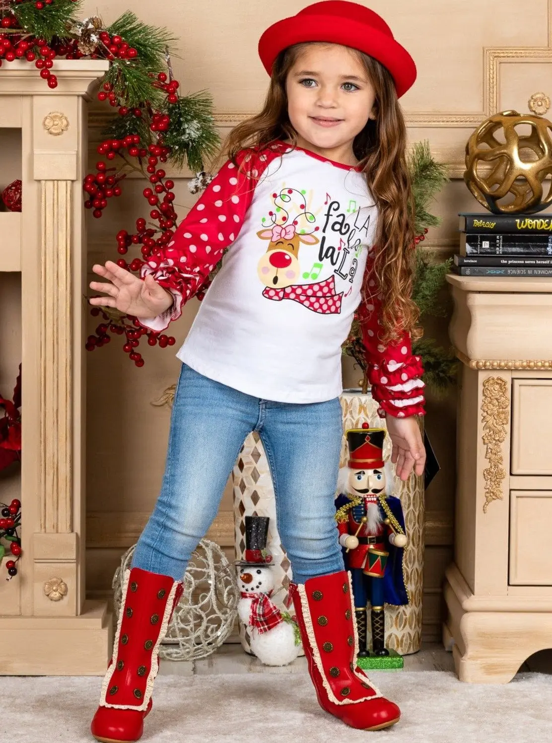 Fa La La La La Polka Dot Ruffle Raglan Top - Image 5