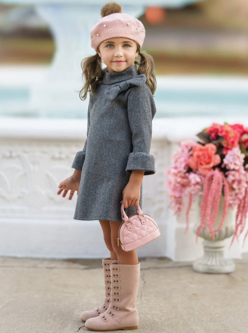 Fancy Fabulous Bow Ashen A-Line Dress - Image 2