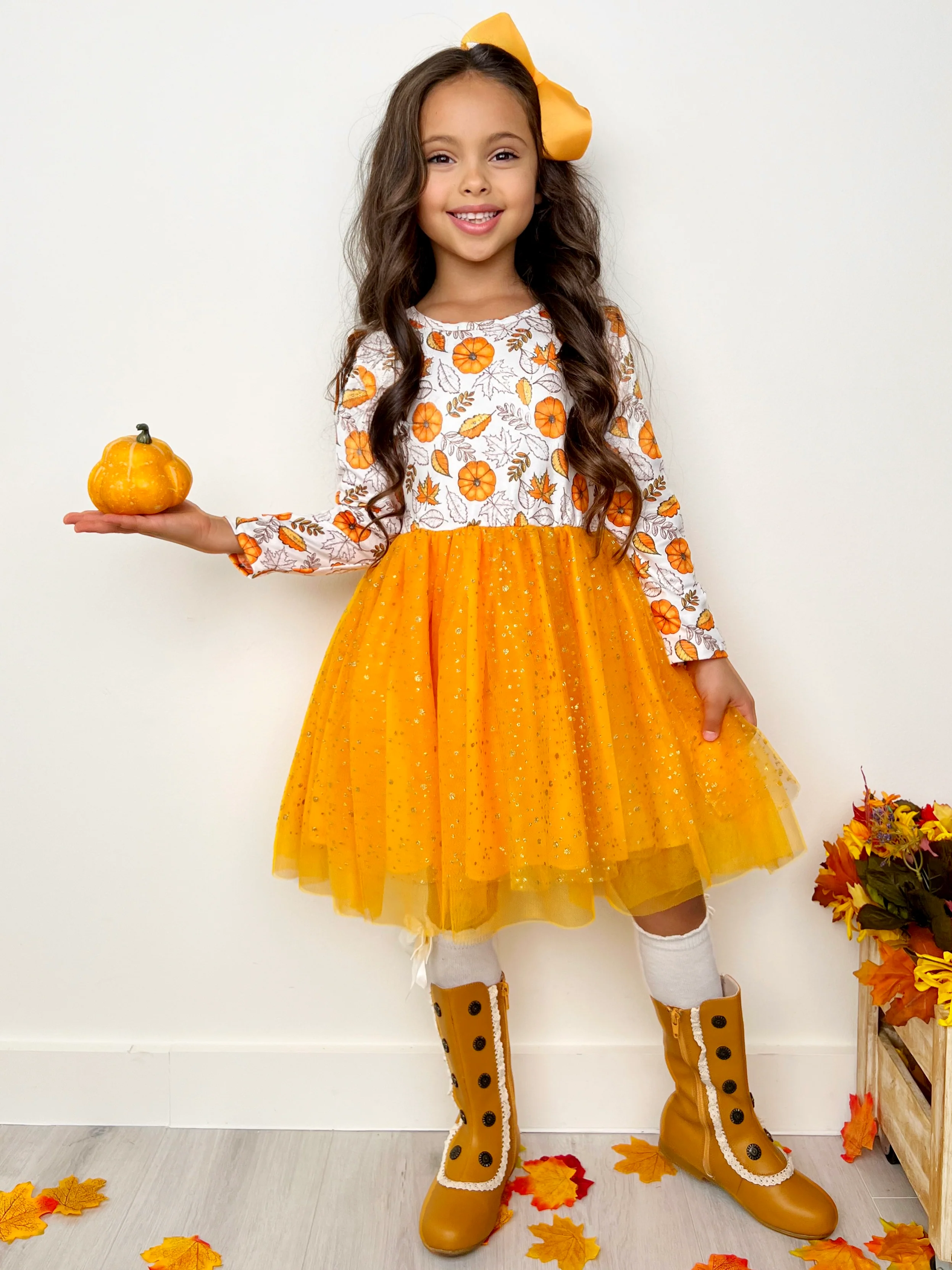 Pumpkin Patch Season Glitter Tutu Dress - Image 3