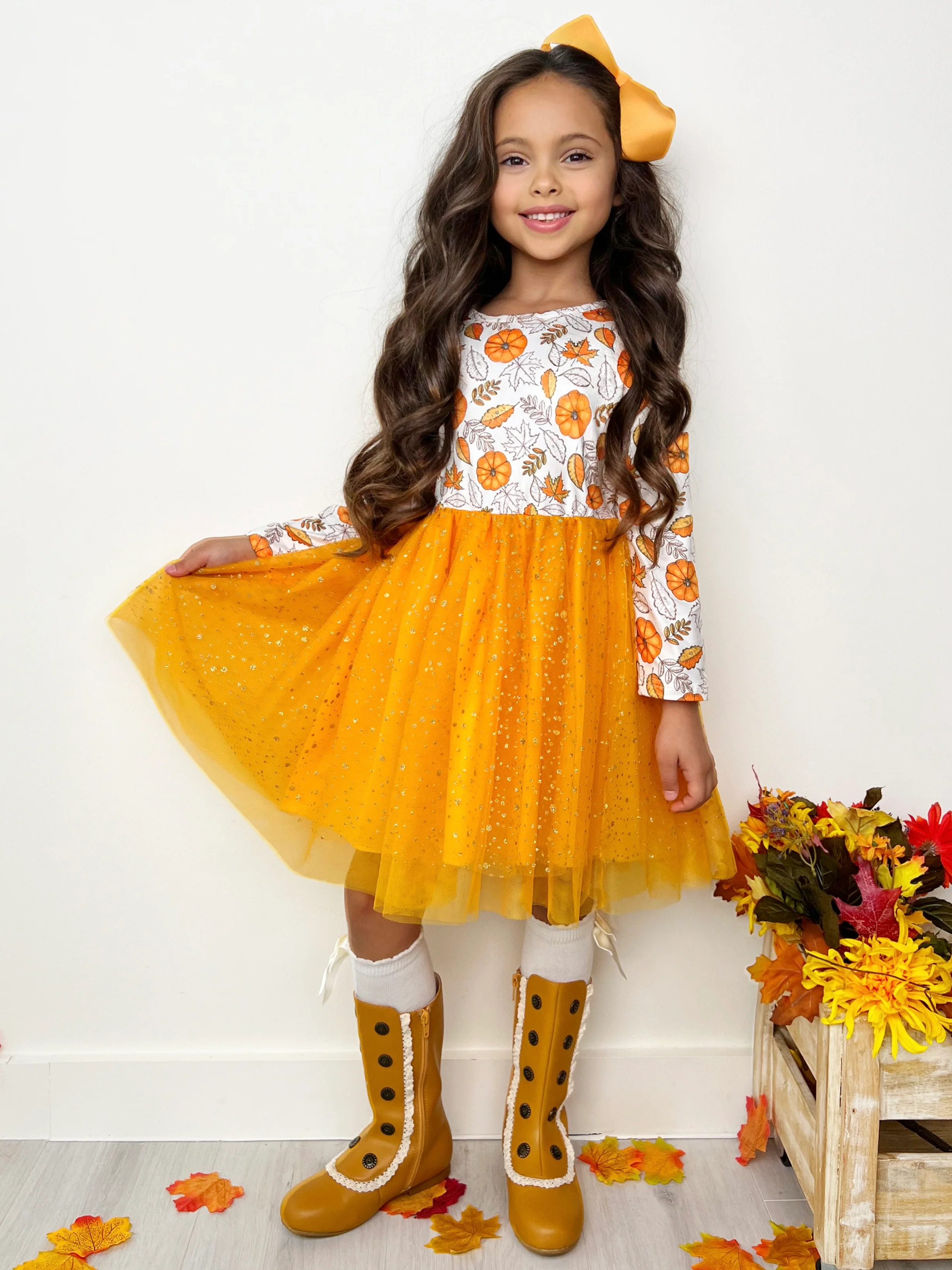 Pumpkin Patch Season Glitter Tutu Dress - Image 5
