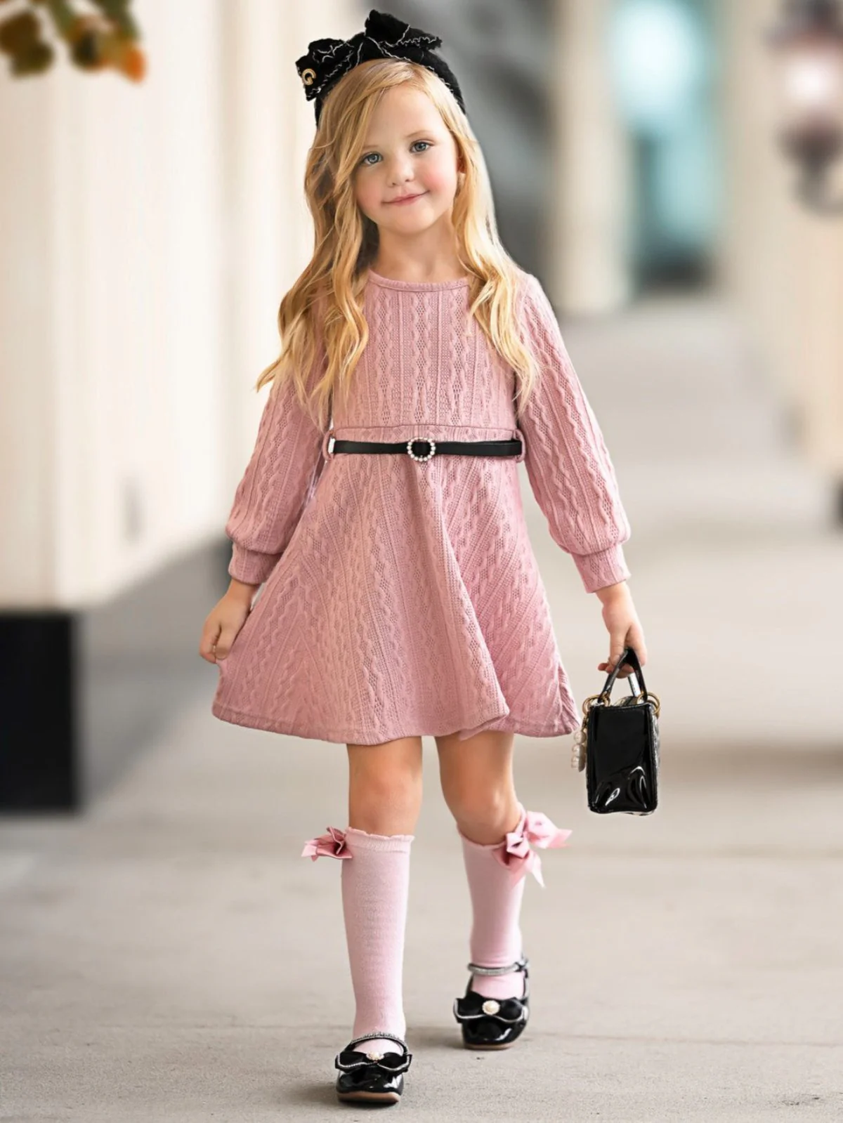 Pretty in Pink Cable Knit Belted Sweater Dress - Image 2