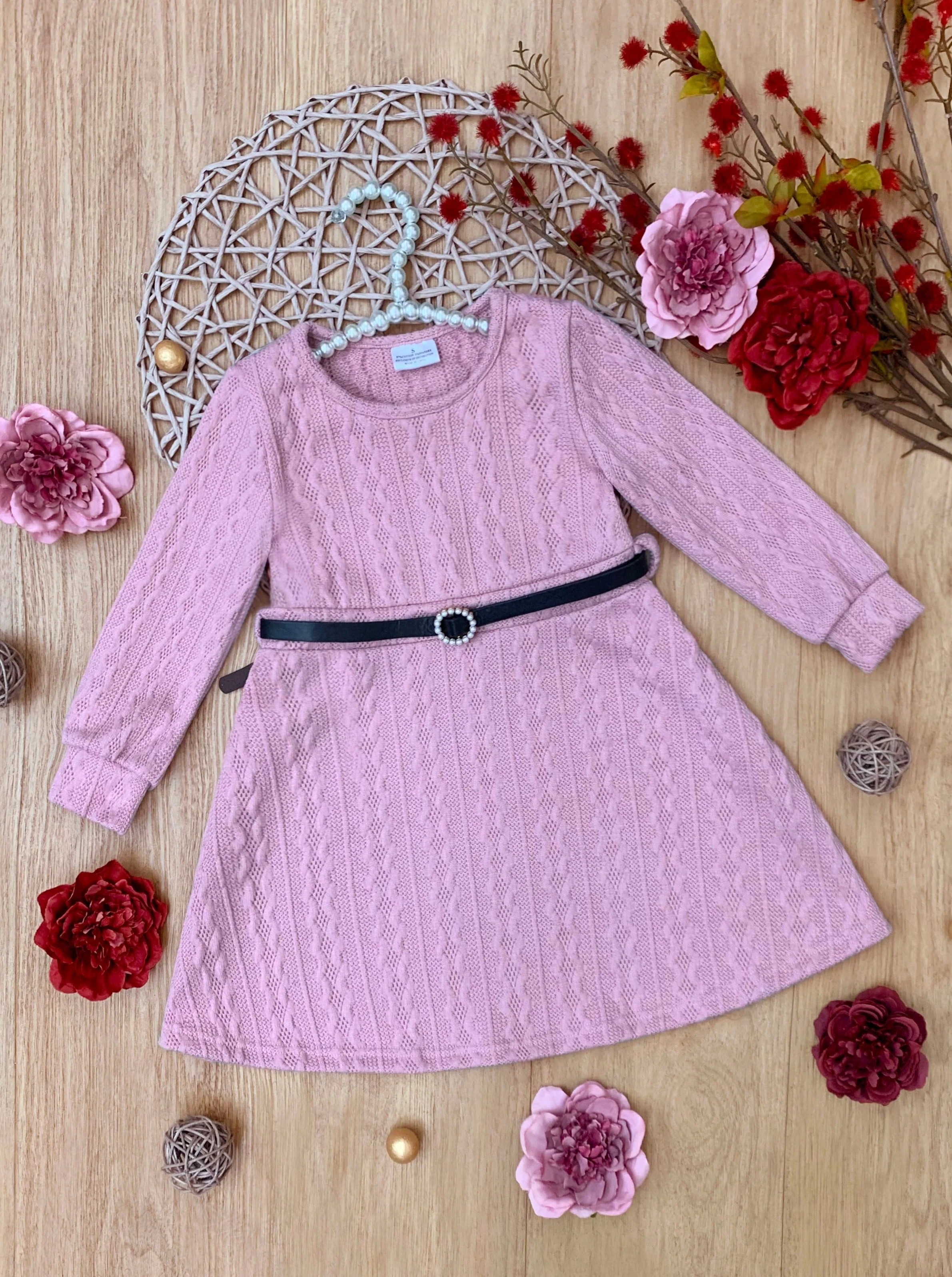 Pretty in Pink Cable Knit Belted Sweater Dress - Image 3