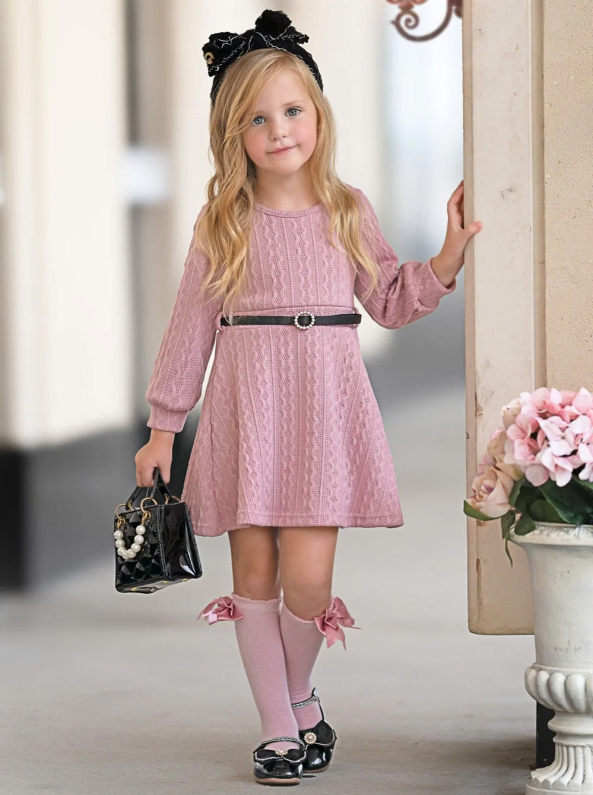 Pretty in Pink Cable Knit Belted Sweater Dress - Image 5