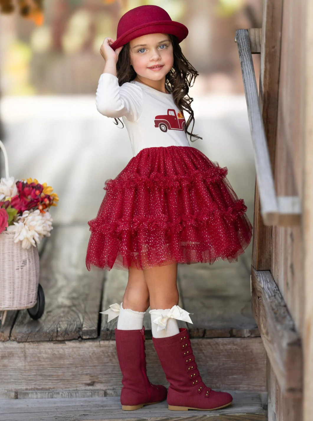 Vintage Truck Leaves Ruffled Tutu Dress - Image 2