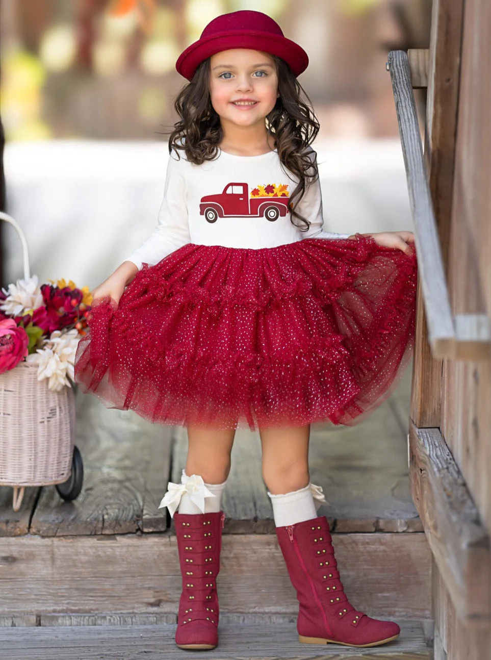 Vintage Truck Leaves Ruffled Tutu Dress - Image 4