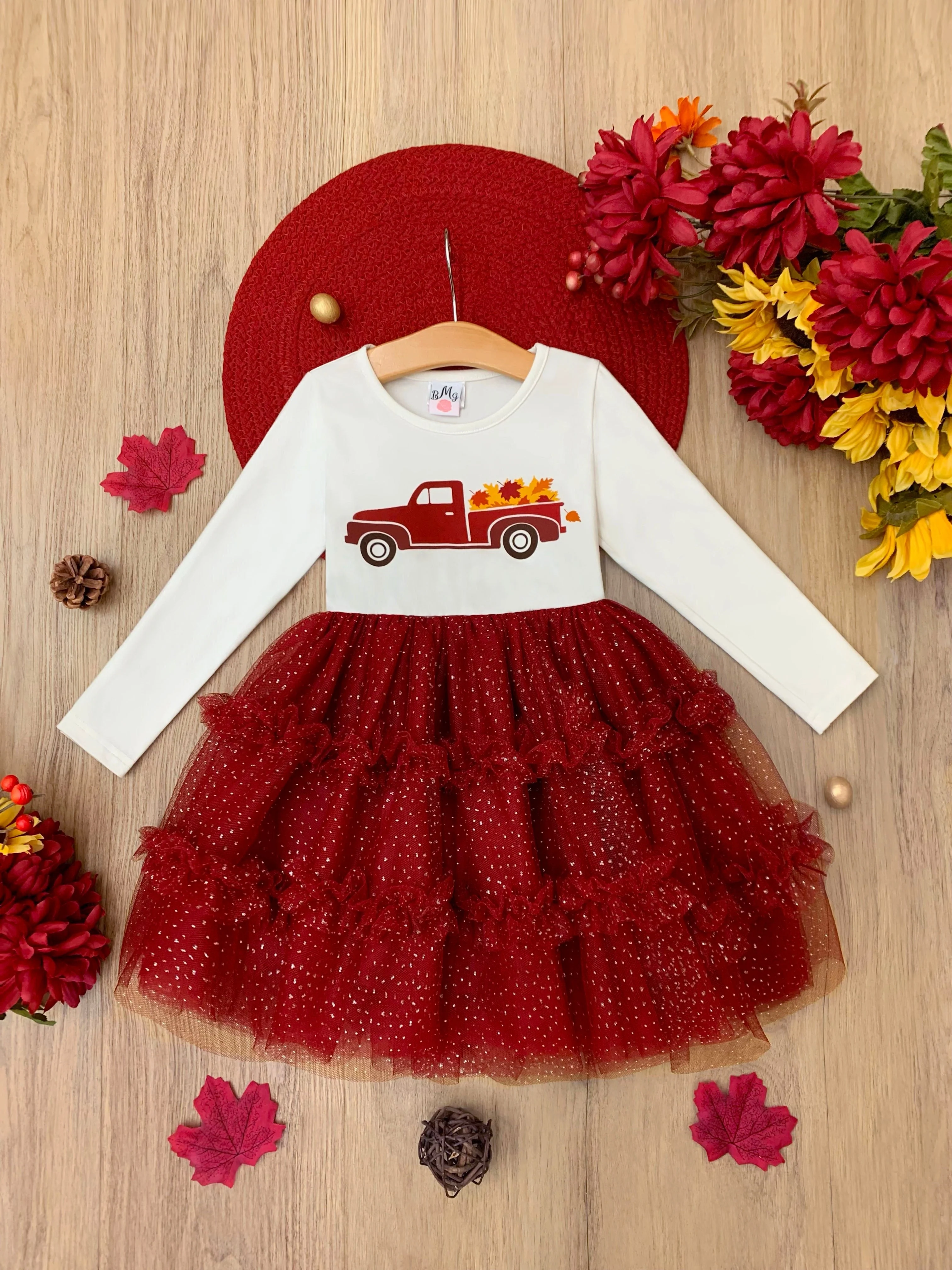 Vintage Truck Leaves Ruffled Tutu Dress - Image 5