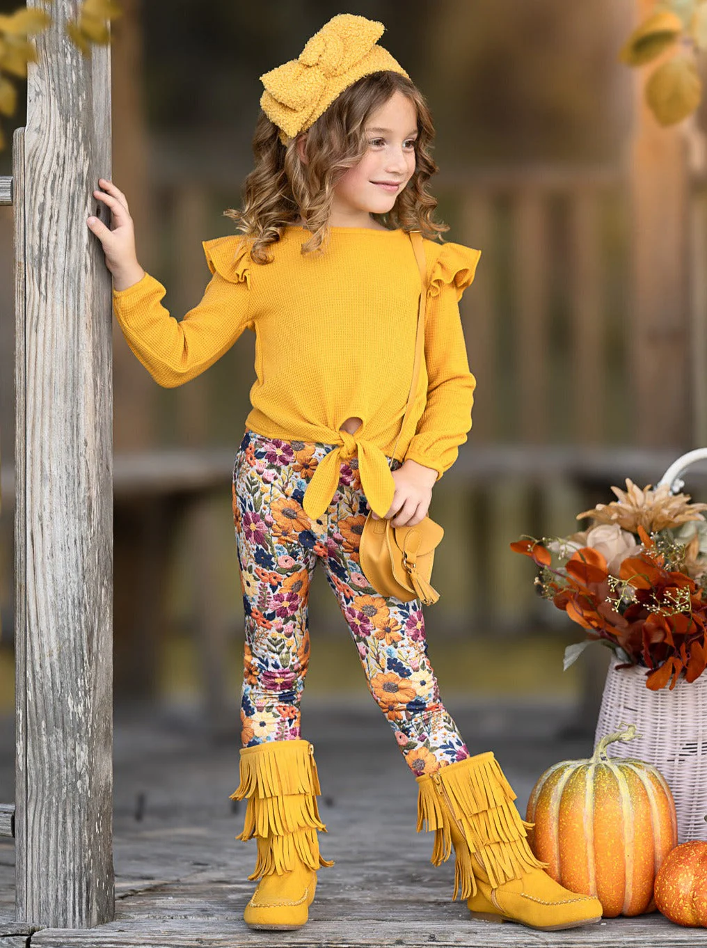 Marigold Ruffle Tie Top and Floral Legging Set - Image 2