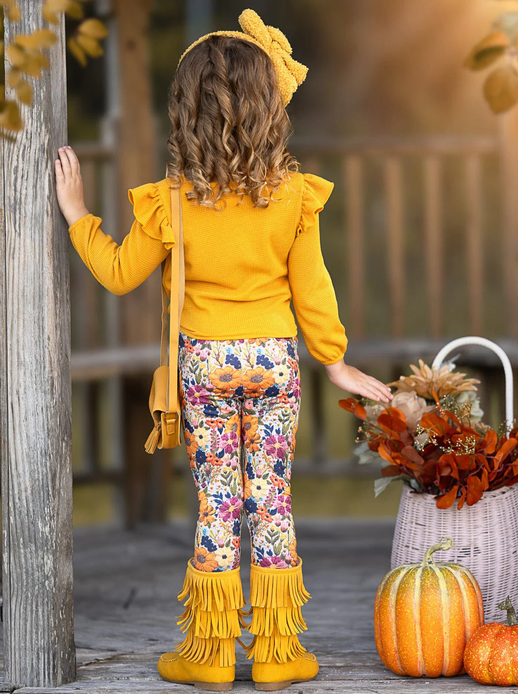 Marigold Ruffle Tie Top and Floral Legging Set - Image 3