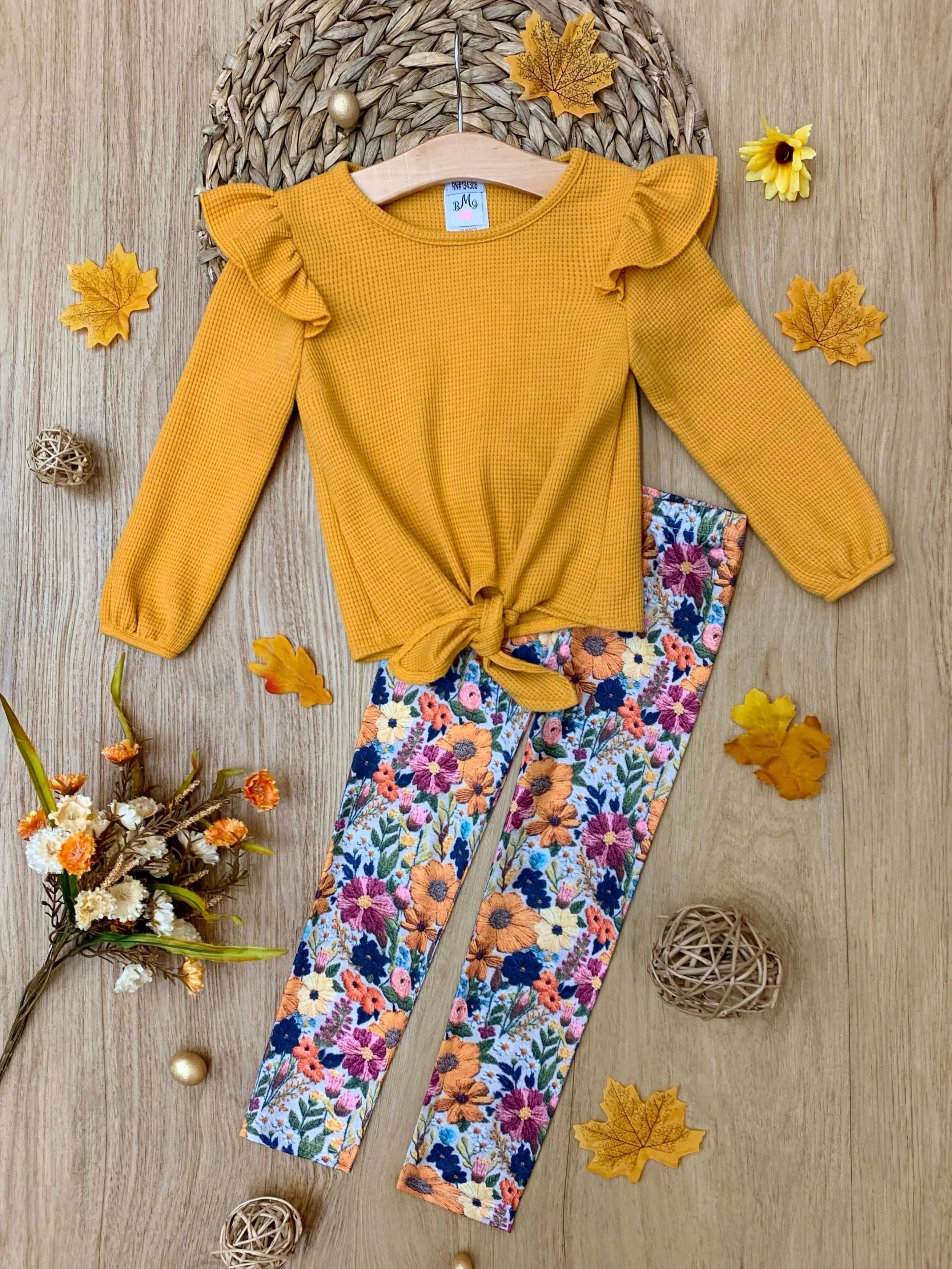Marigold Ruffle Tie Top and Floral Legging Set - Image 4