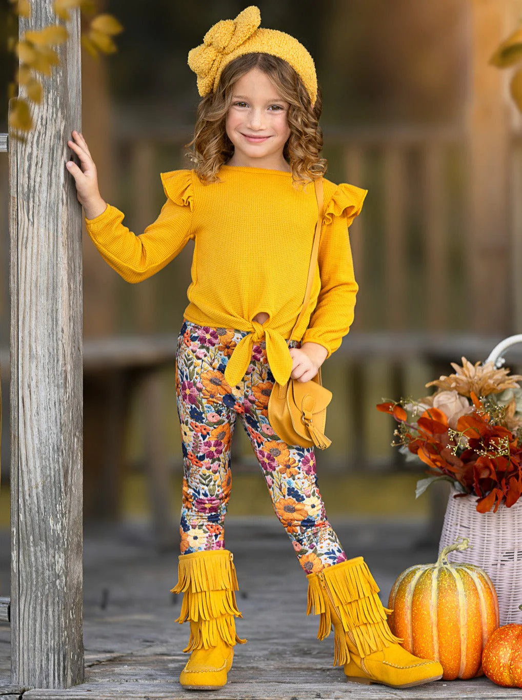Marigold Ruffle Tie Top and Floral Legging Set - Image 5