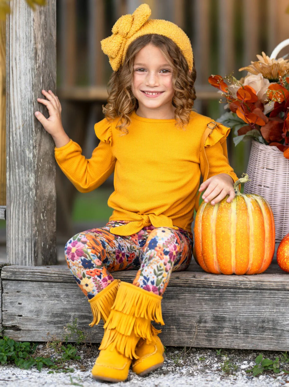 Marigold Ruffle Tie Top and Floral Legging Set - Image 6