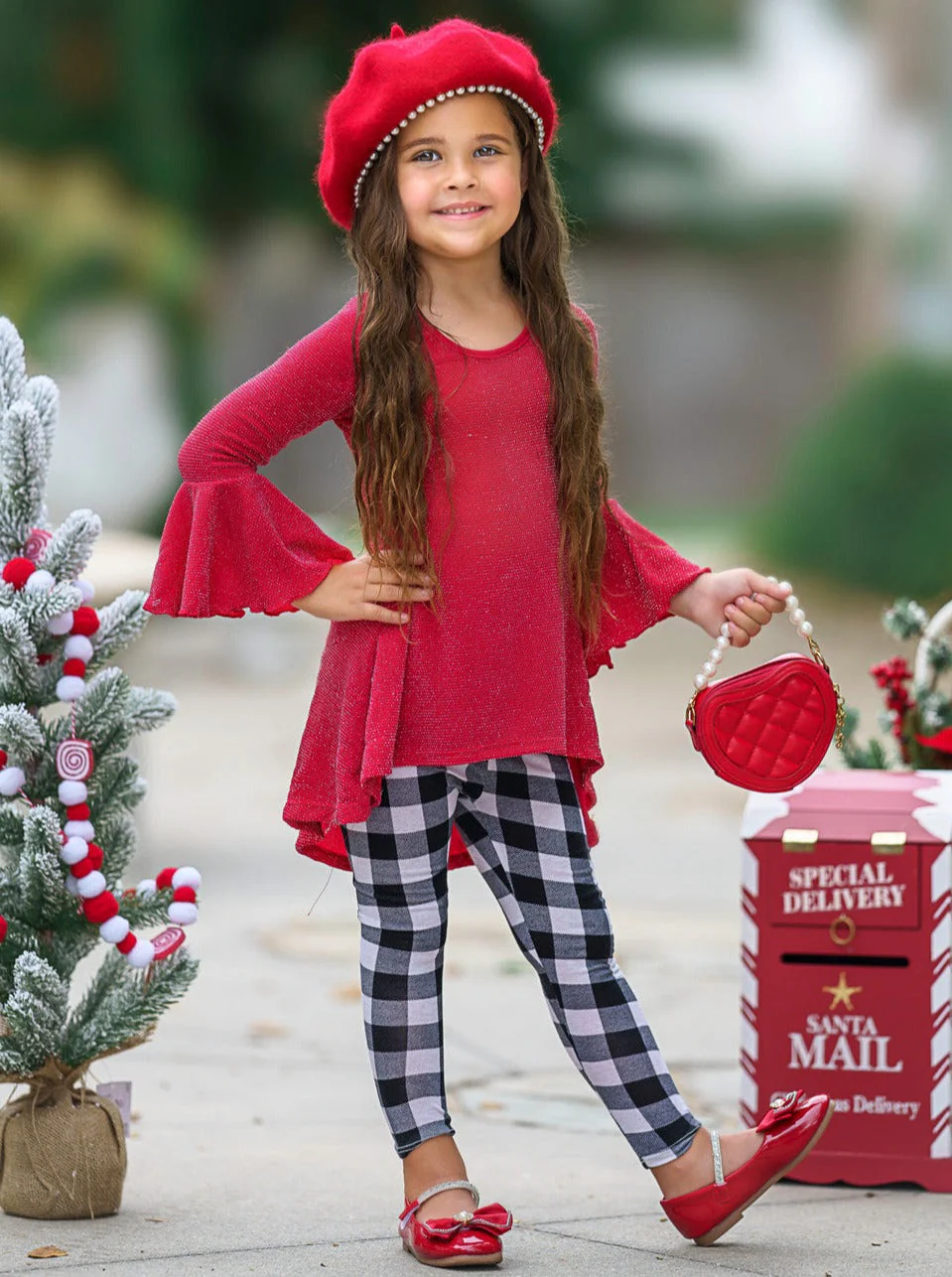 Autumn Glow Red Tunic Top And Gingham Legging Set - Image 5