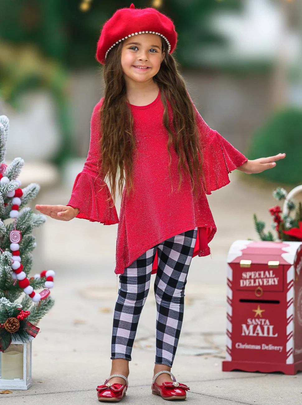 Autumn Glow Red Tunic Top And Gingham Legging Set - Image 6