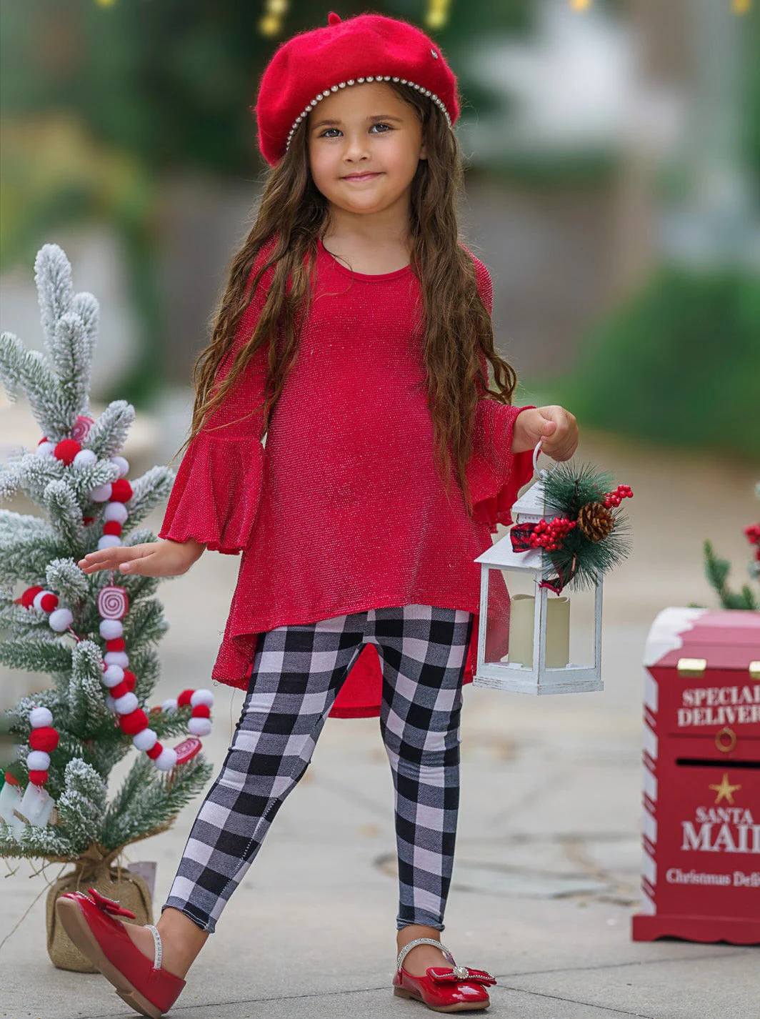 Autumn Glow Red Tunic Top And Gingham Legging Set - Image 7