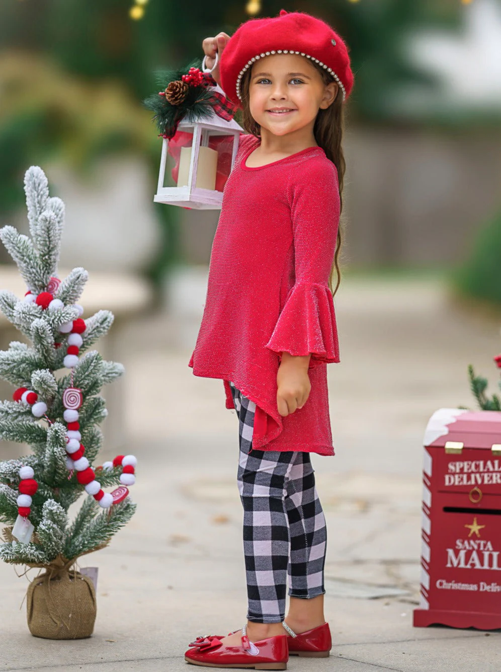 Autumn Glow Red Tunic Top And Gingham Legging Set - Image 8