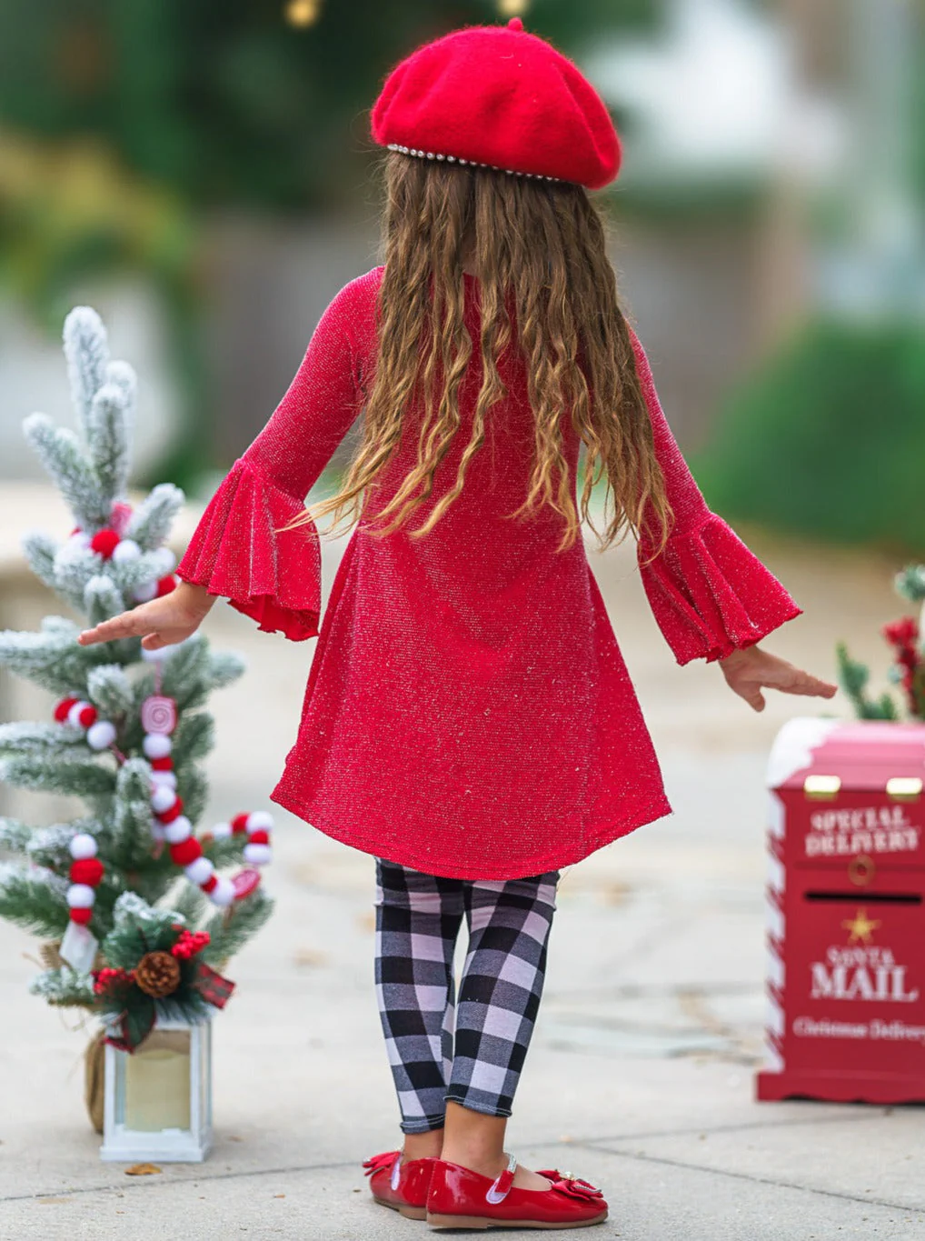 Autumn Glow Red Tunic Top And Gingham Legging Set - Image 9