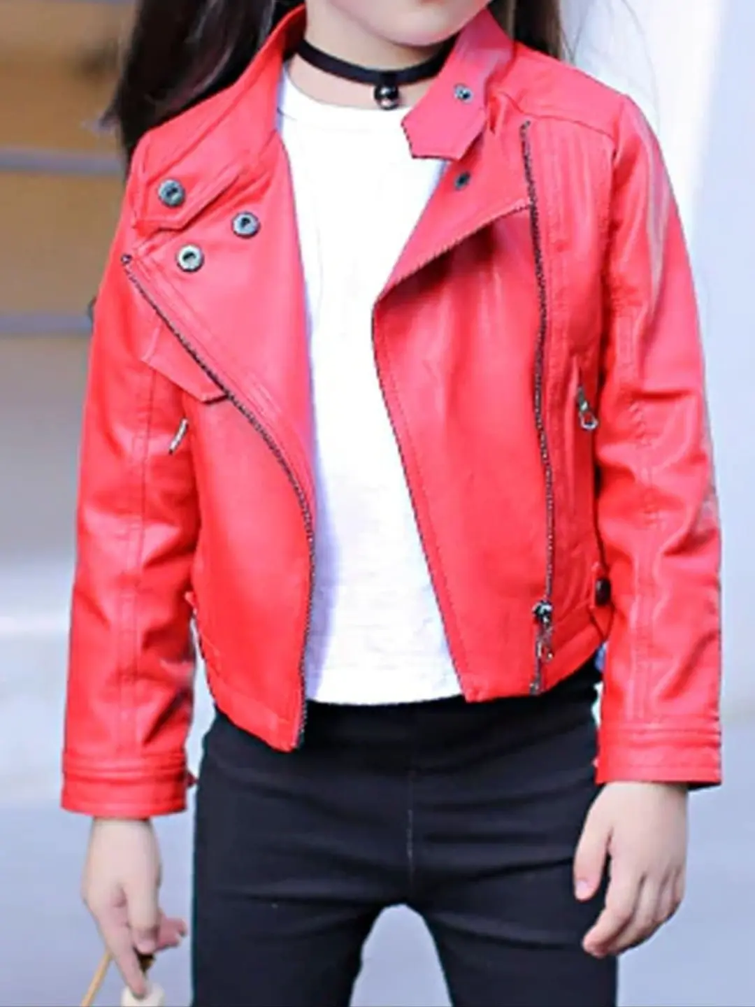 Girls Fall Synthetic Leather Jacket - Image 3