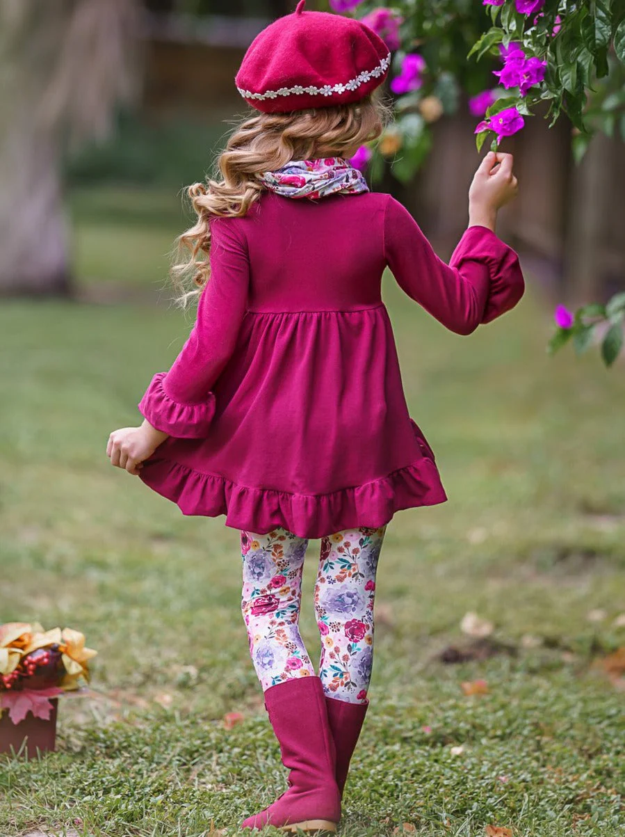Fall-ishous Flowers Tunic, Leggings And Scarf Set - Image 3