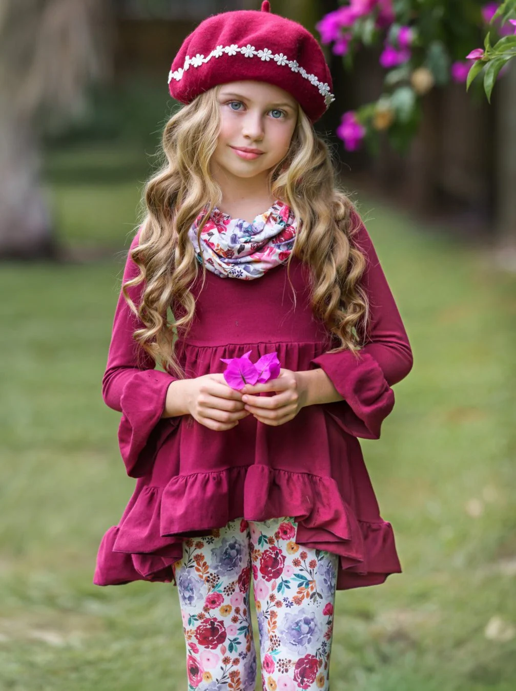 Fall-ishous Flowers Tunic, Leggings And Scarf Set - Image 4