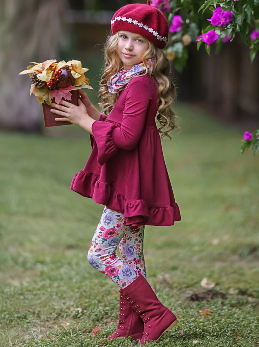 Fall-ishous Flowers Tunic, Leggings And Scarf Set - Image 5