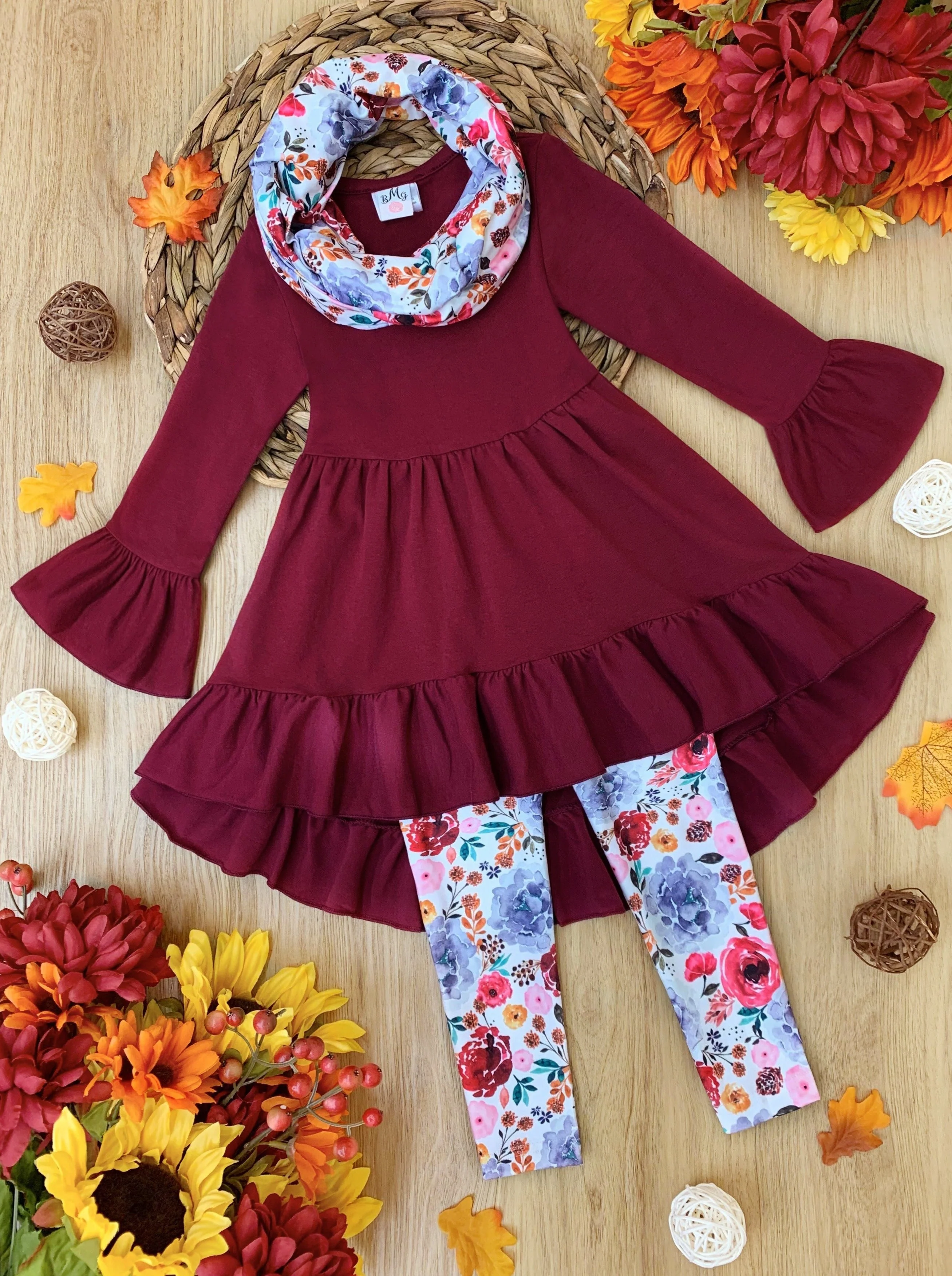 Fall-ishous Flowers Tunic, Leggings And Scarf Set - Image 6