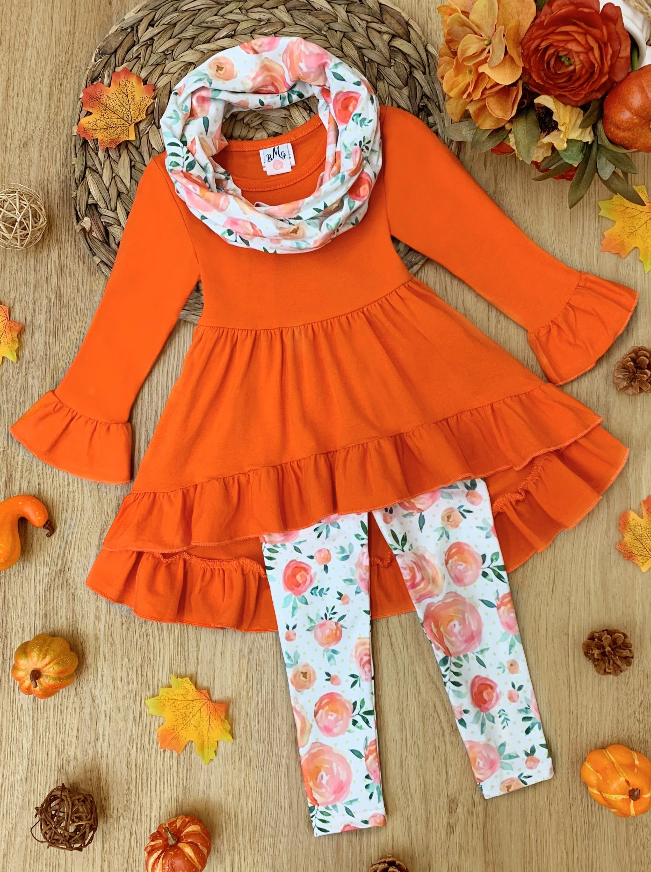 Fall-ishous Tunic, Floral Leggings and Scarf Set - Image 3
