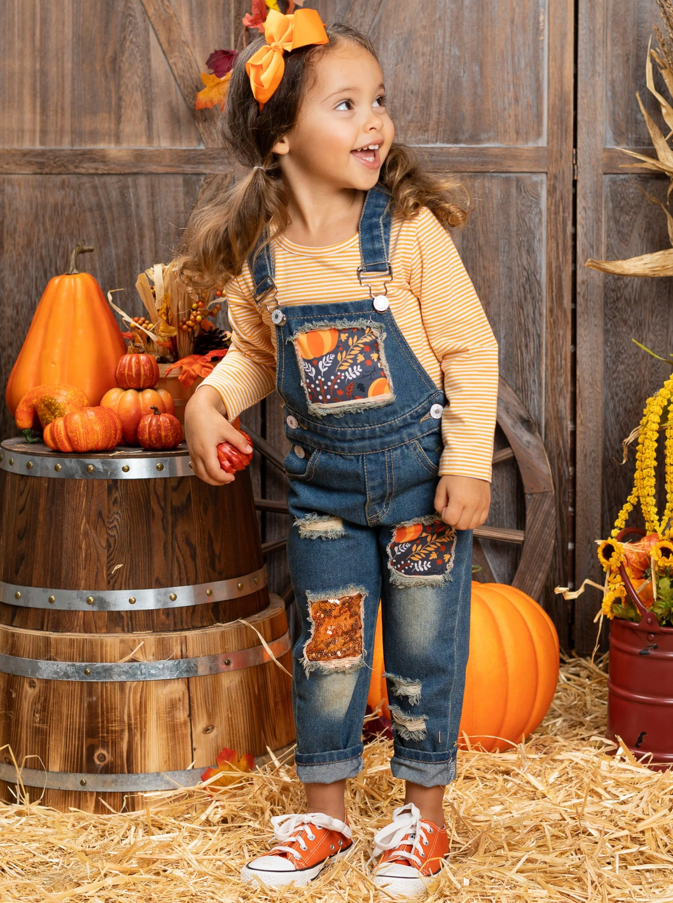 Autumn Vibes Patched Overall Jeans Set - Image 3