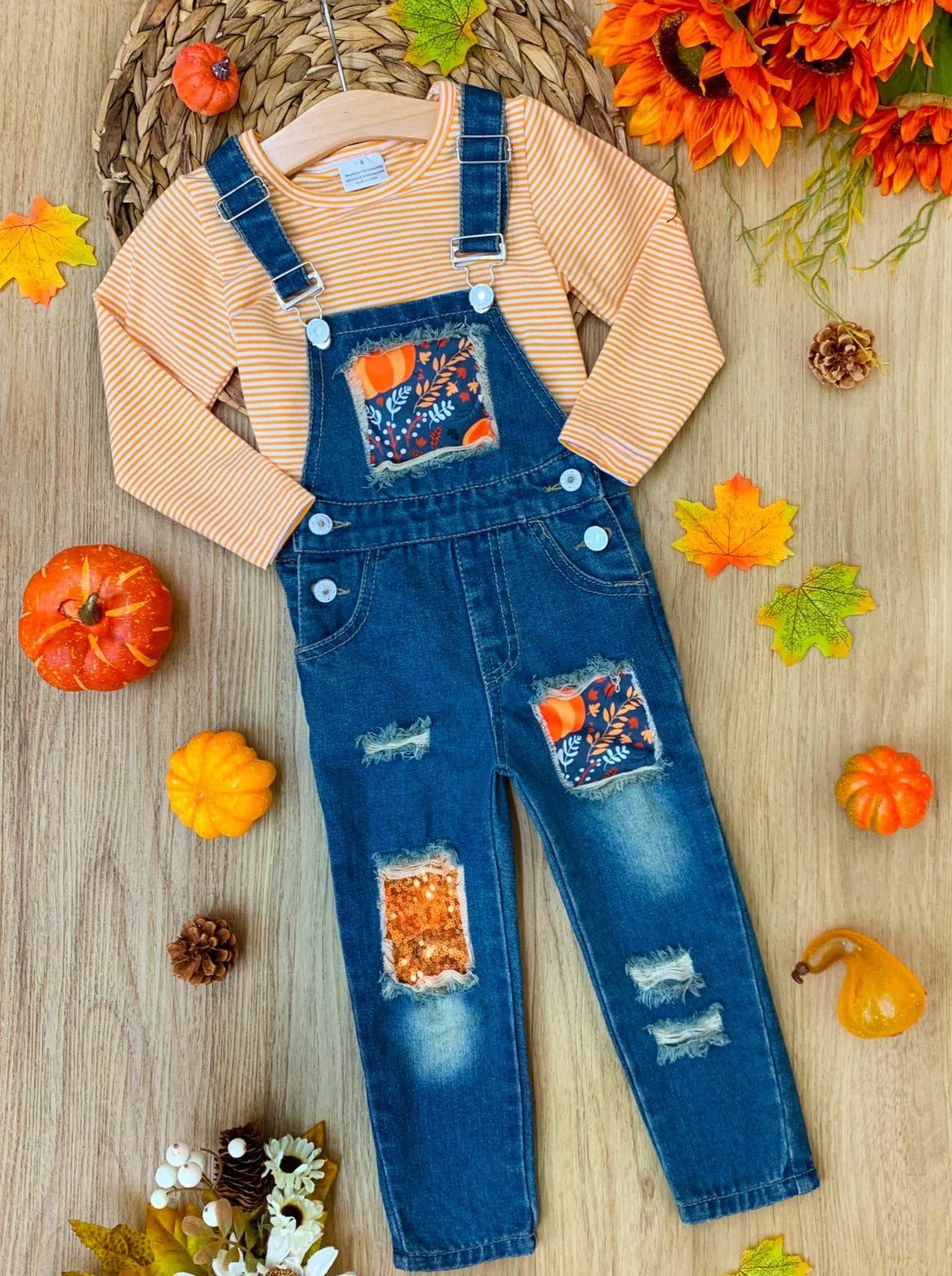 Autumn Vibes Patched Overall Jeans Set - Image 4