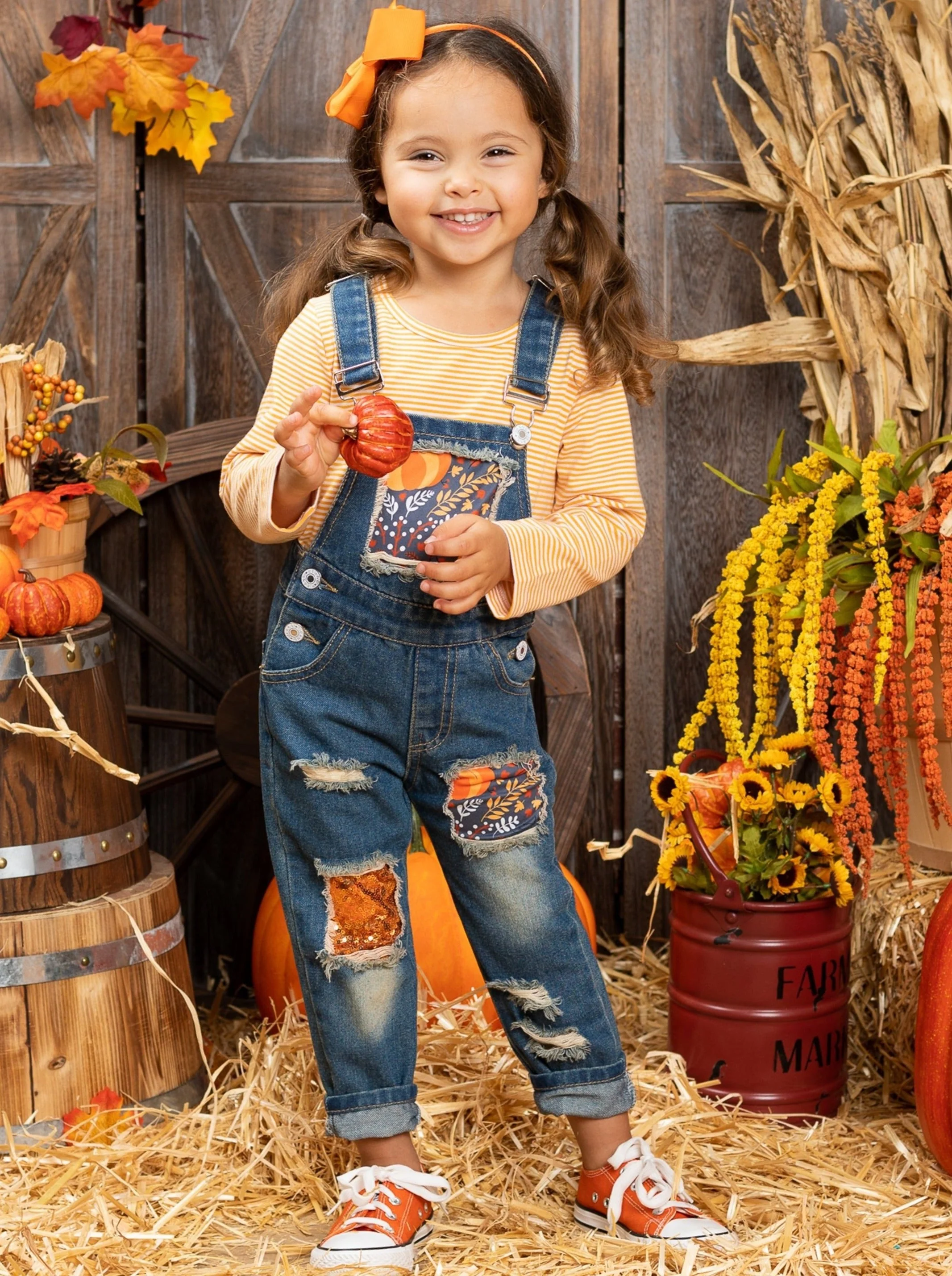 Autumn Vibes Patched Overall Jeans Set - Image 5