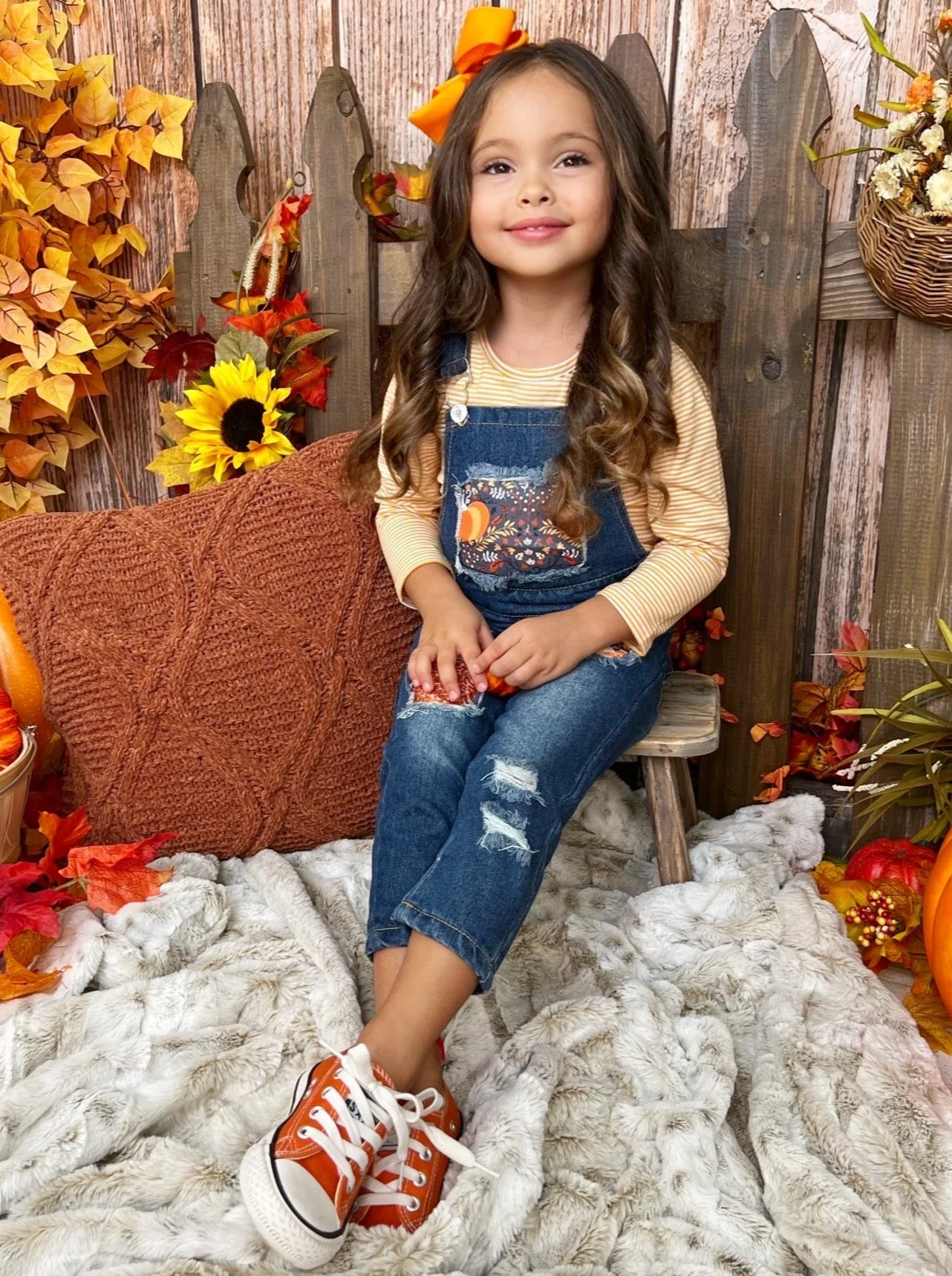 Autumn Vibes Patched Overall Jeans Set - Image 6