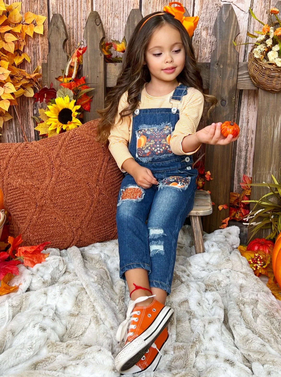 Autumn Vibes Patched Overall Jeans Set - Image 7