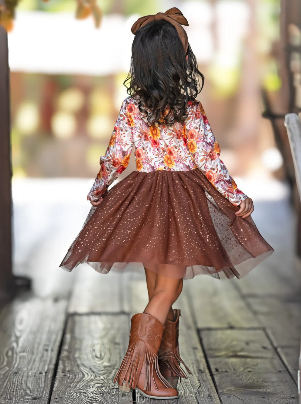 Autumn Floral Glitter Tutu Dress - Image 3
