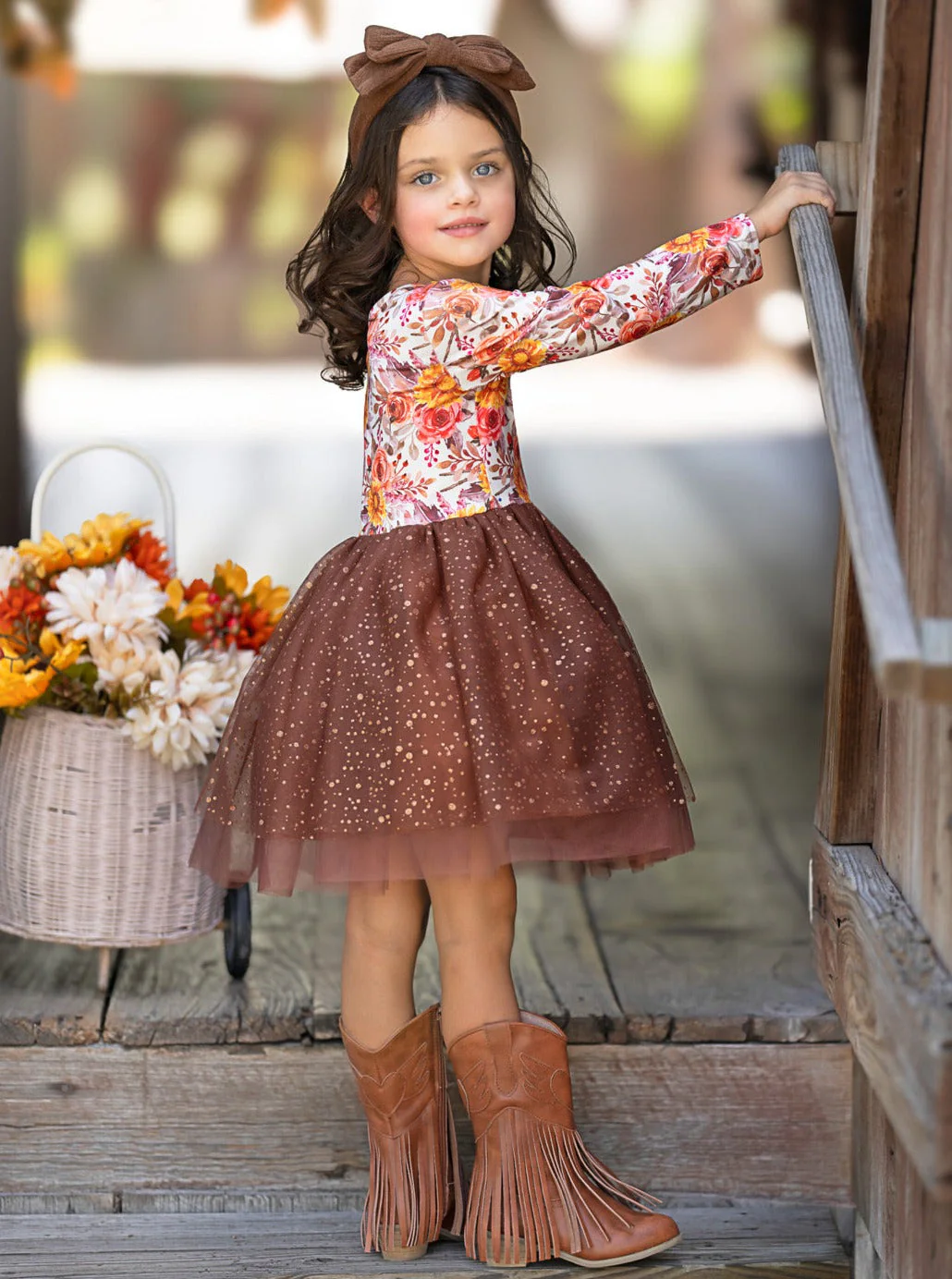 Autumn Floral Glitter Tutu Dress - Image 4