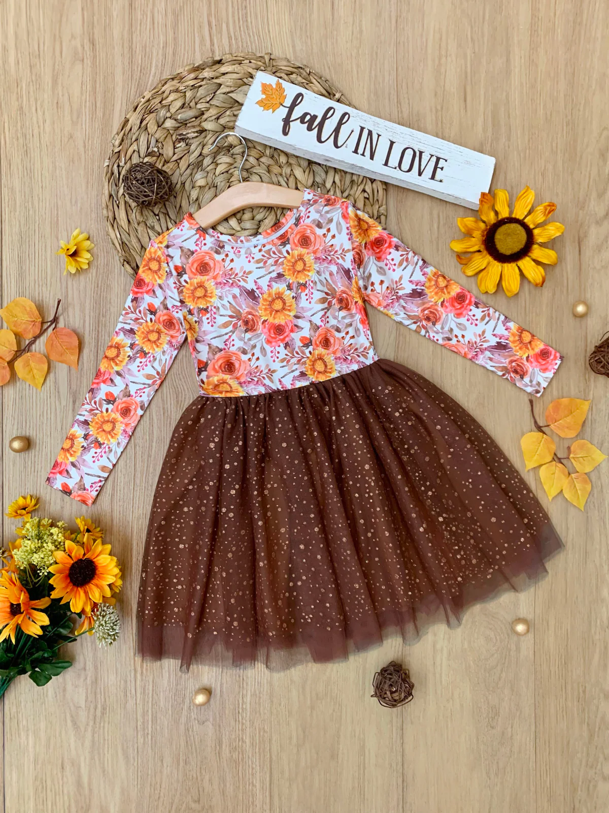 Autumn Floral Glitter Tutu Dress - Image 5