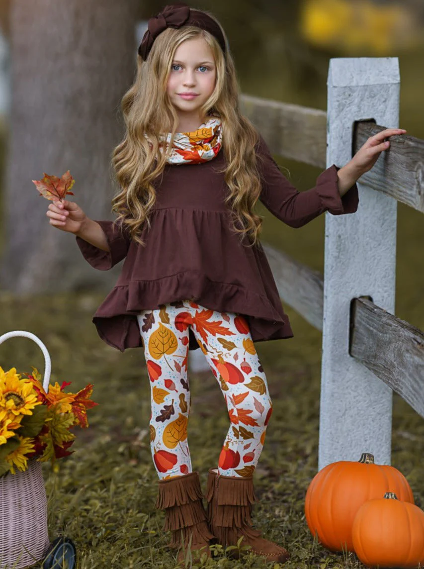 Falling Leaves Hi-Lo Ruffle Tunic, Leggings and Scarf Set - Image 5