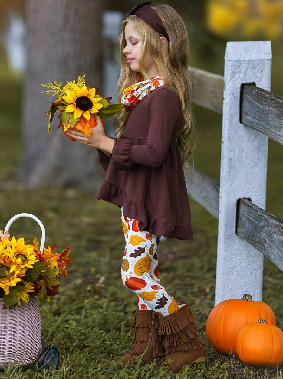 Falling Leaves Hi-Lo Ruffle Tunic, Leggings and Scarf Set - Image 6