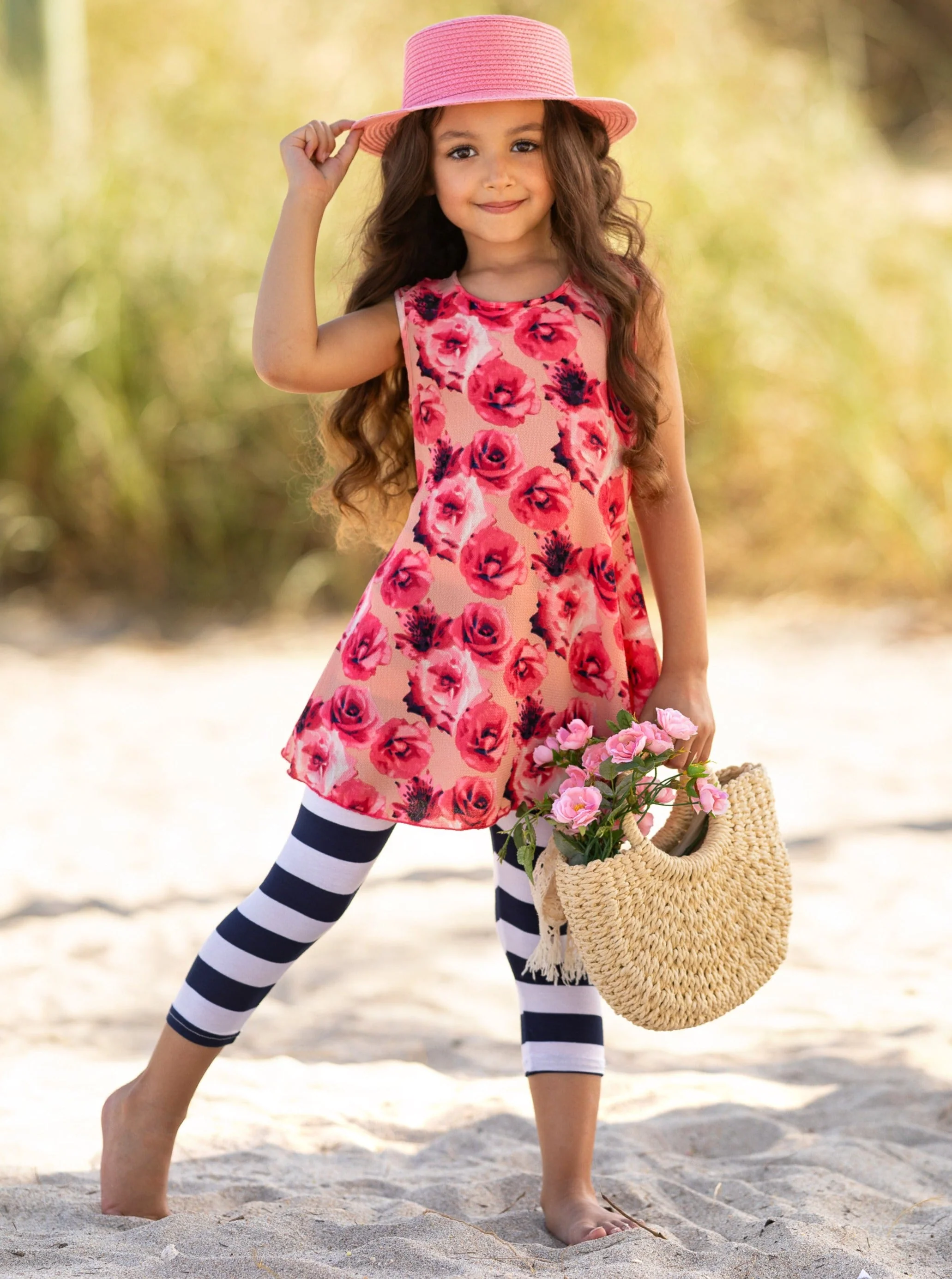 Fancy Floral Tunic and Striped Legging Set - Image 2